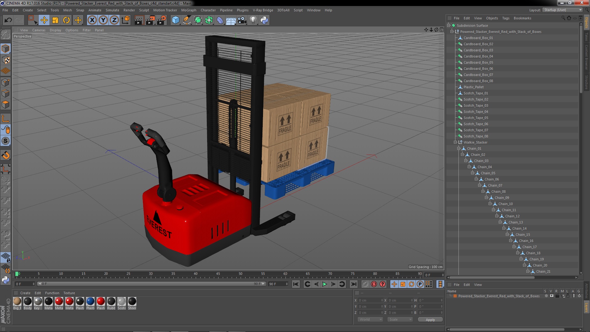 Powered Stacker Everest Red with Stack of Boxes 3D