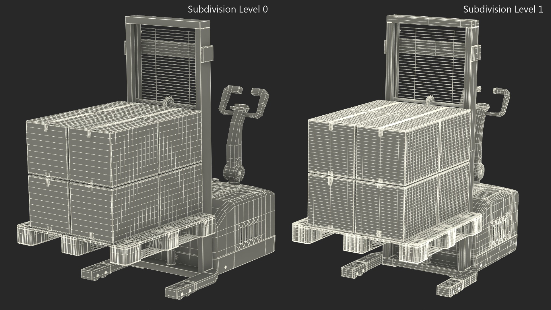Powered Stacker Everest Red with Stack of Boxes 3D