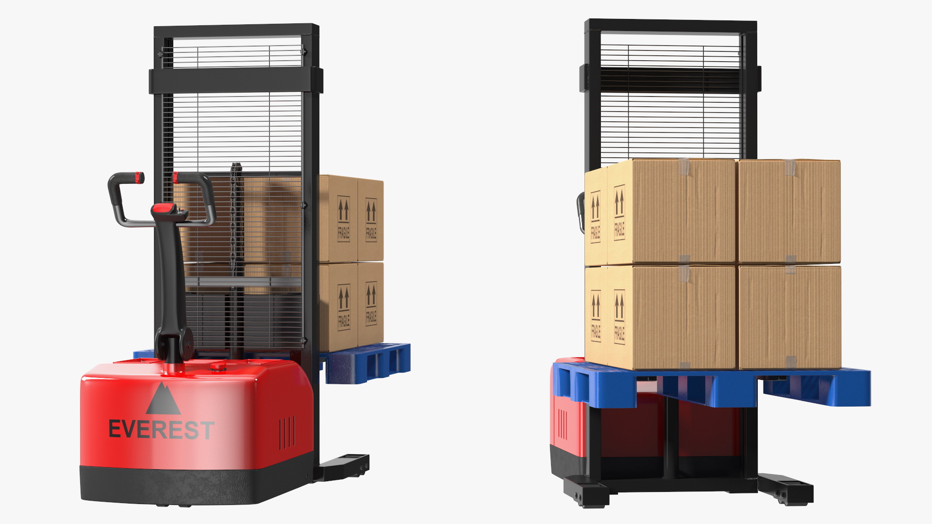 Powered Stacker Everest Red with Stack of Boxes 3D