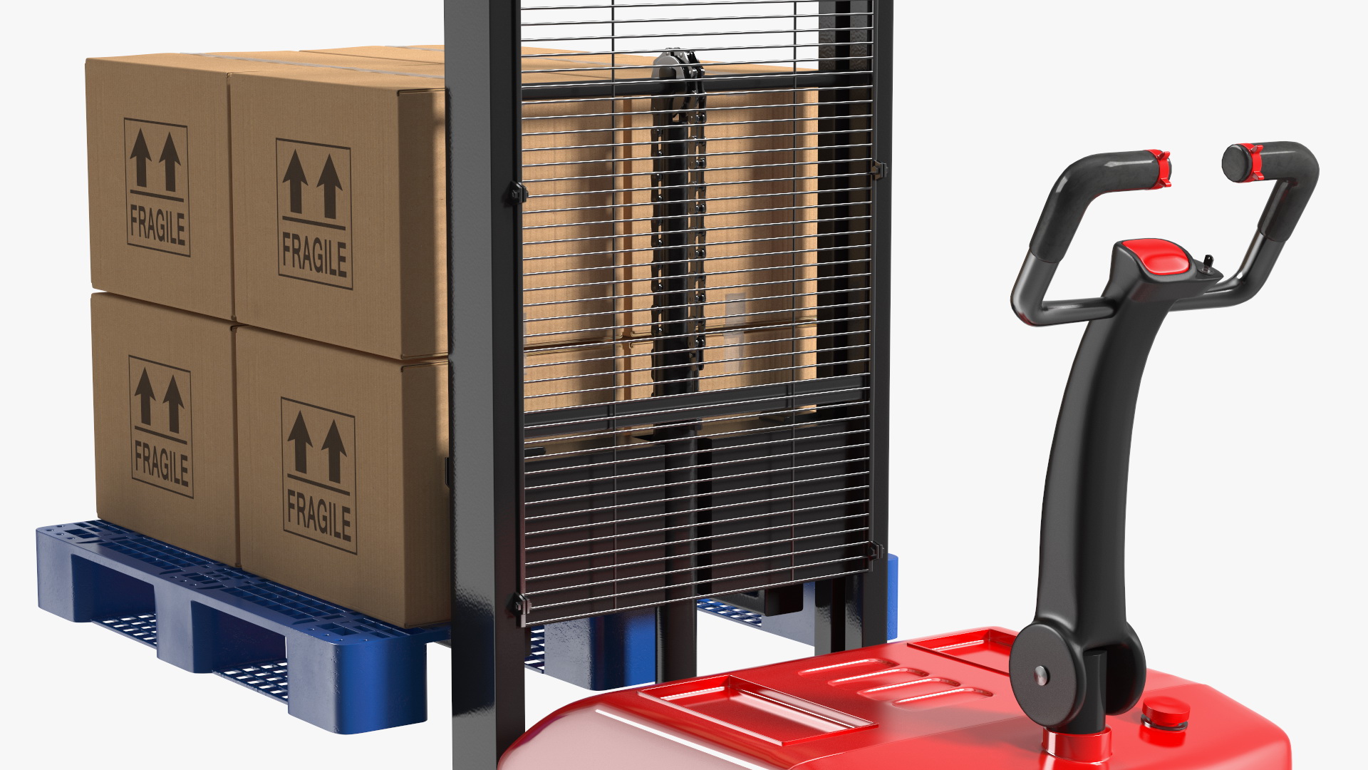 Powered Stacker Everest Red with Stack of Boxes 3D