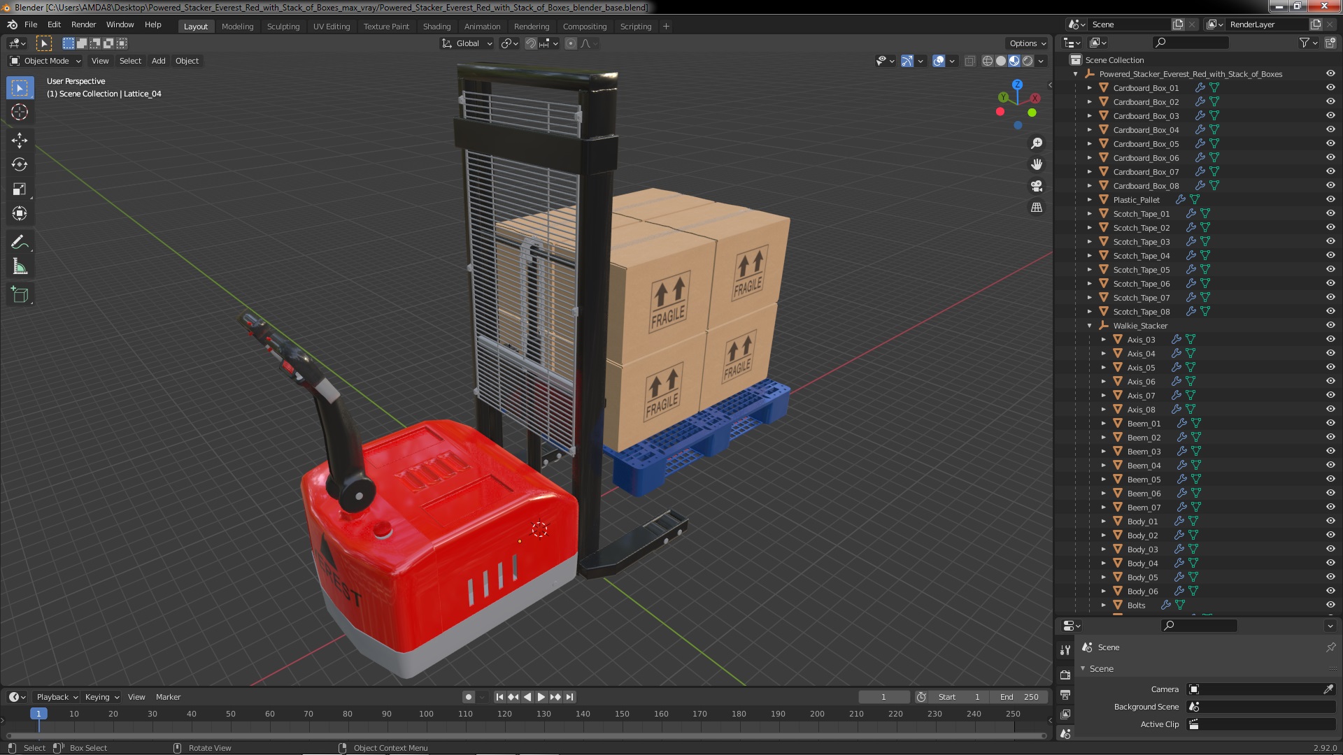 Powered Stacker Everest Red with Stack of Boxes 3D
