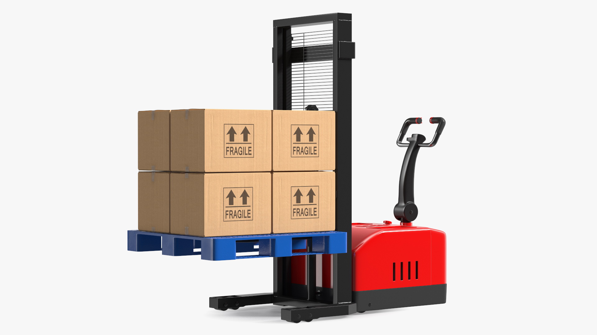 Powered Stacker Everest Red with Stack of Boxes 3D