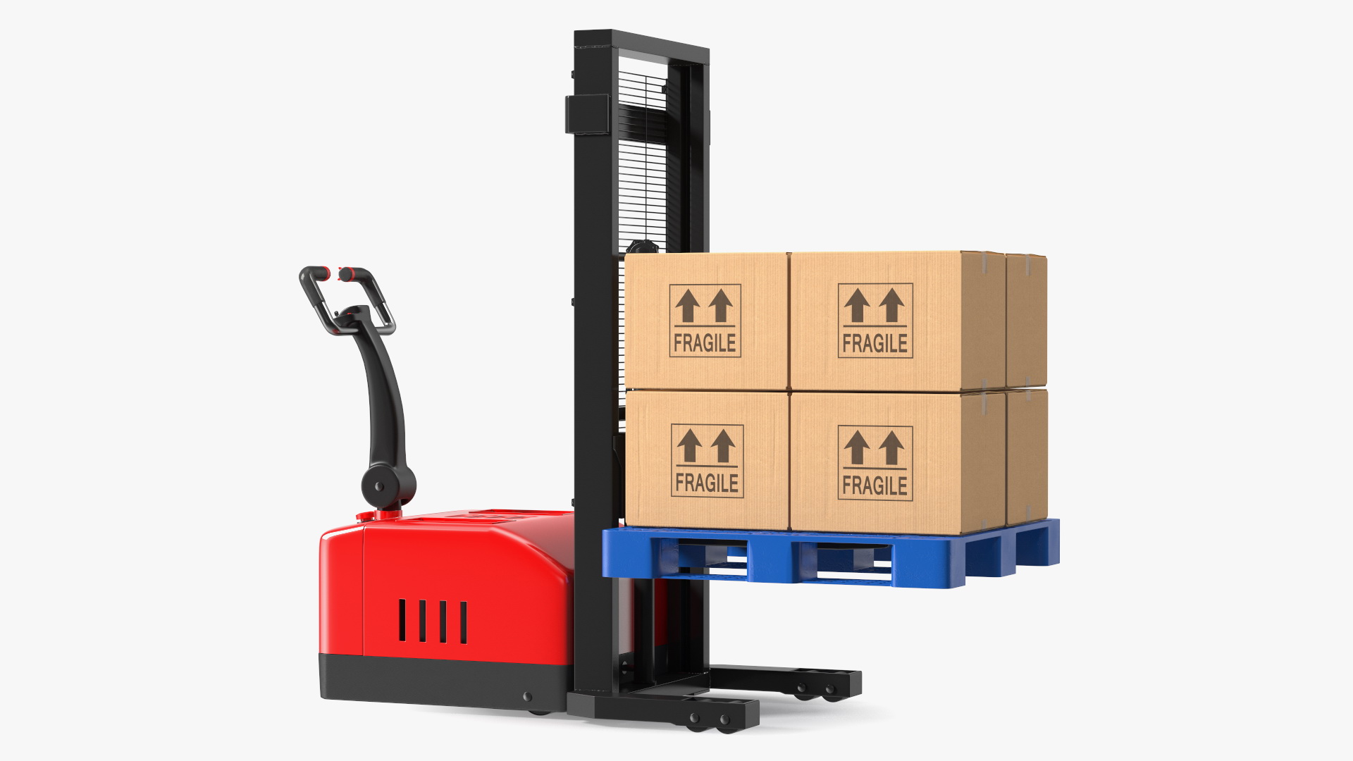 Powered Stacker Everest Red with Stack of Boxes 3D