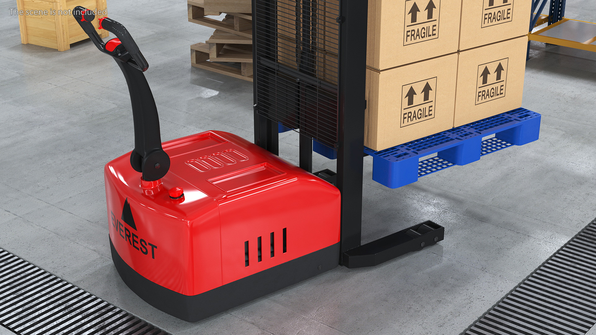 Powered Stacker Everest Red with Stack of Boxes 3D