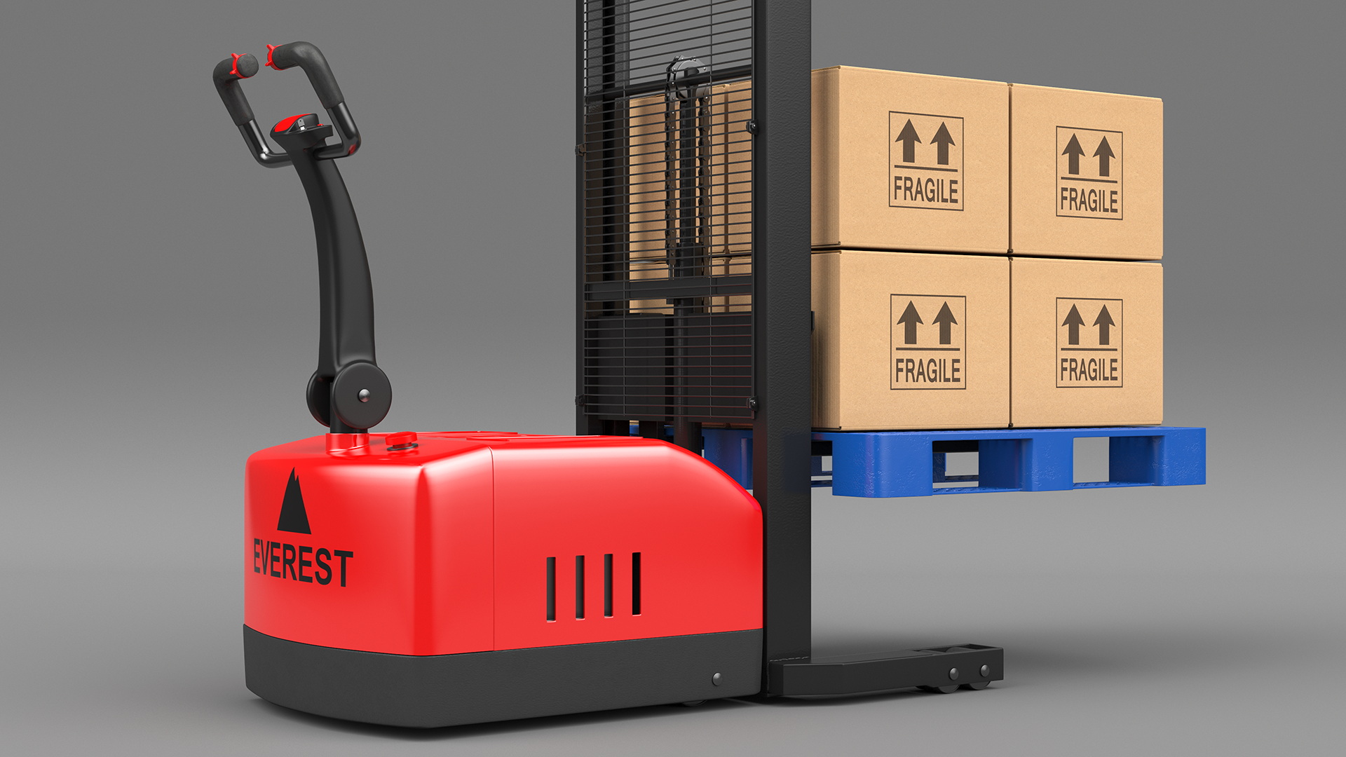 Powered Stacker Everest Red with Stack of Boxes 3D