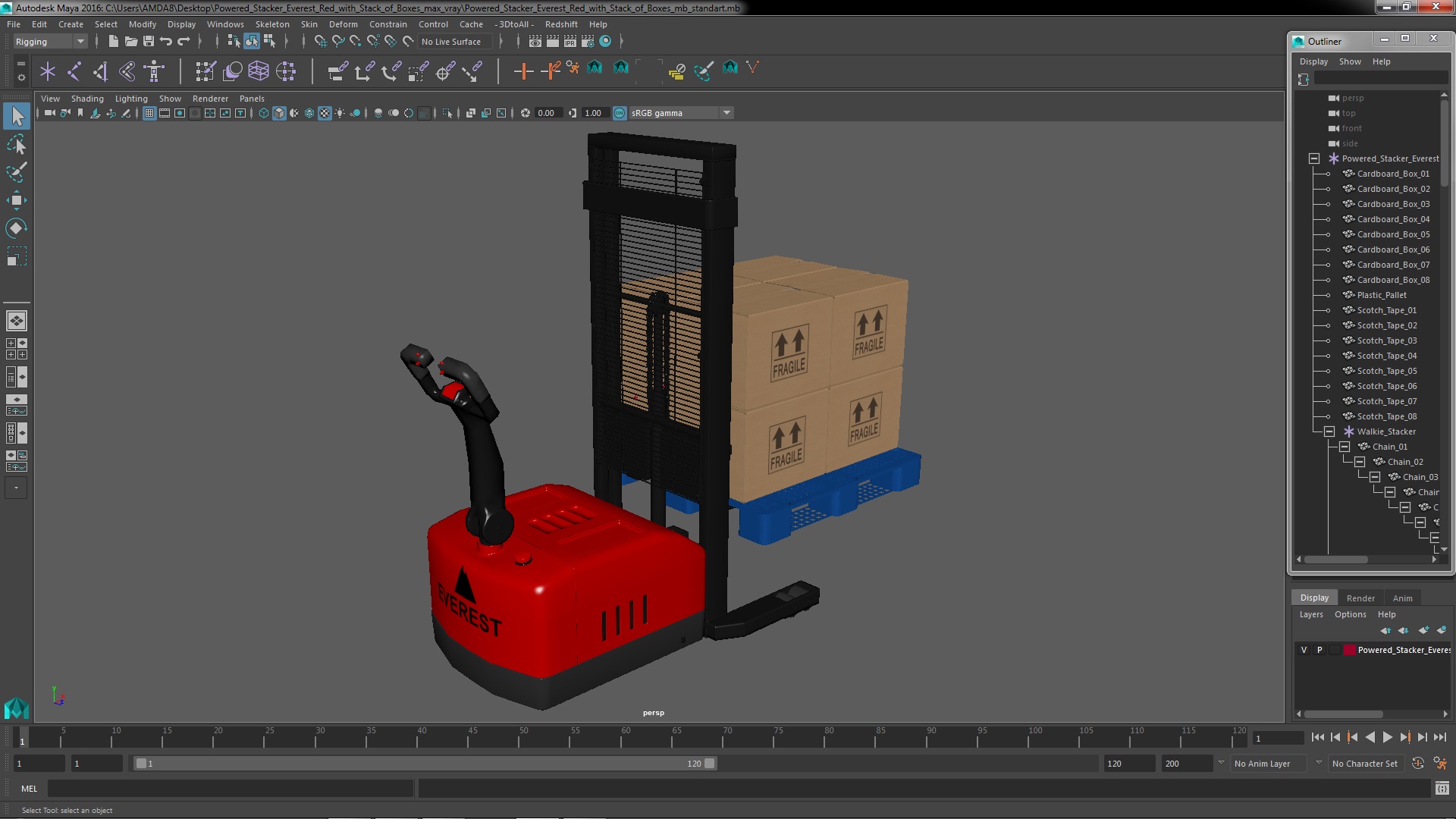Powered Stacker Everest Red with Stack of Boxes 3D