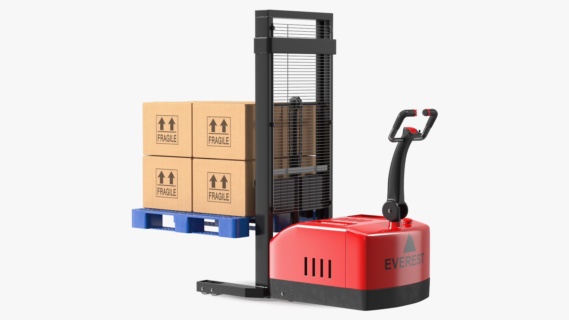 Powered Stacker Everest Red with Stack of Boxes 3D