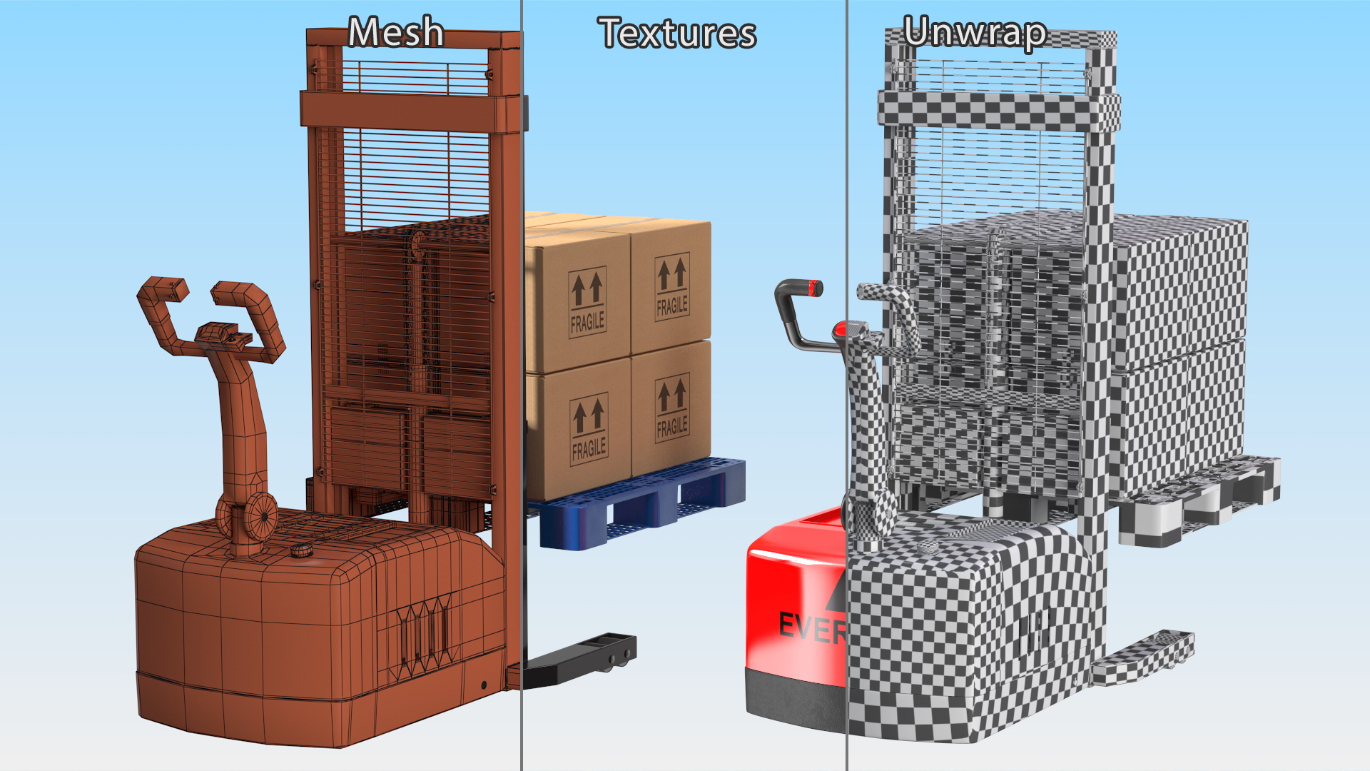 Powered Stacker Everest Red with Stack of Boxes 3D