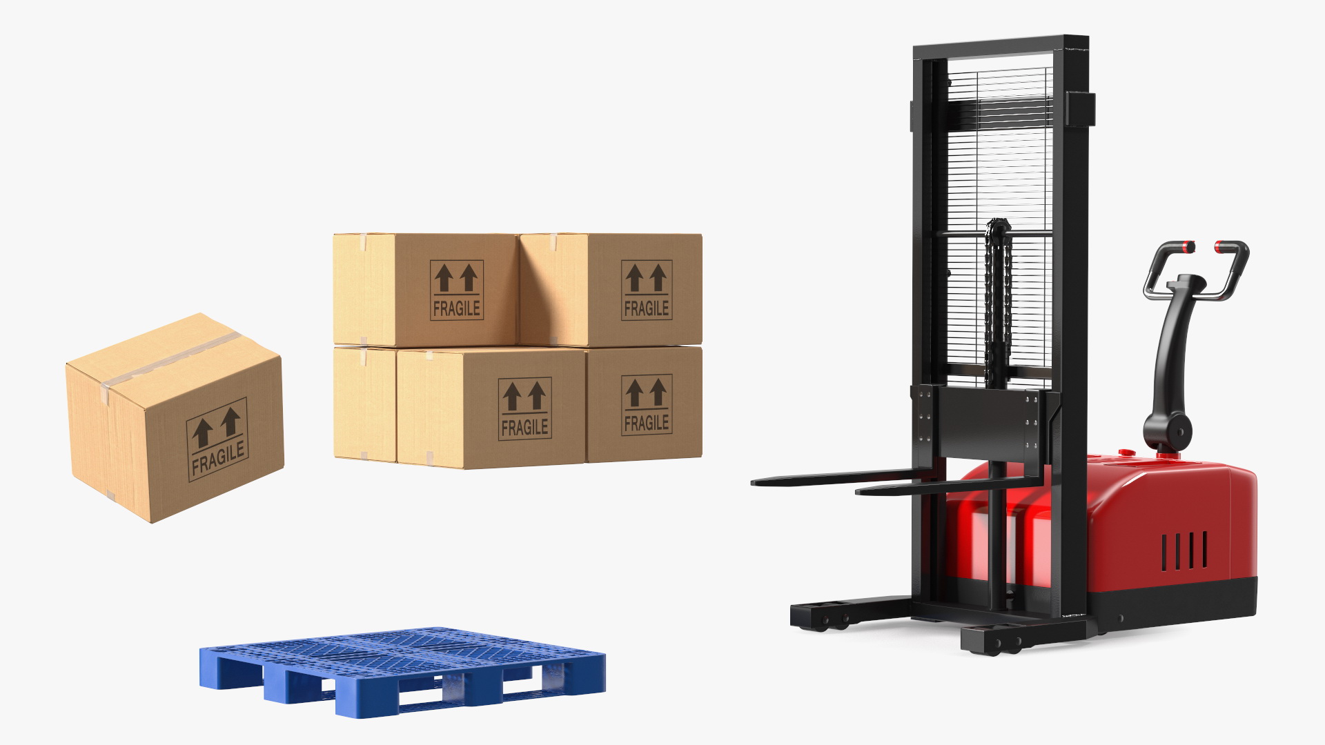 Powered Stacker Everest Red with Stack of Boxes 3D