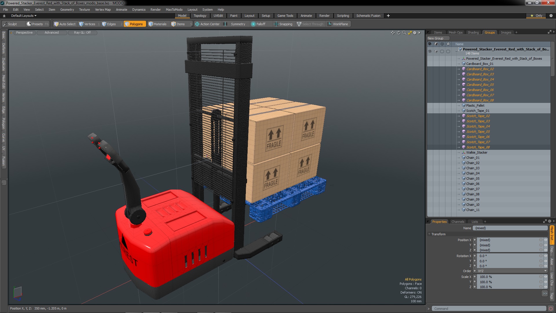 Powered Stacker Everest Red with Stack of Boxes 3D