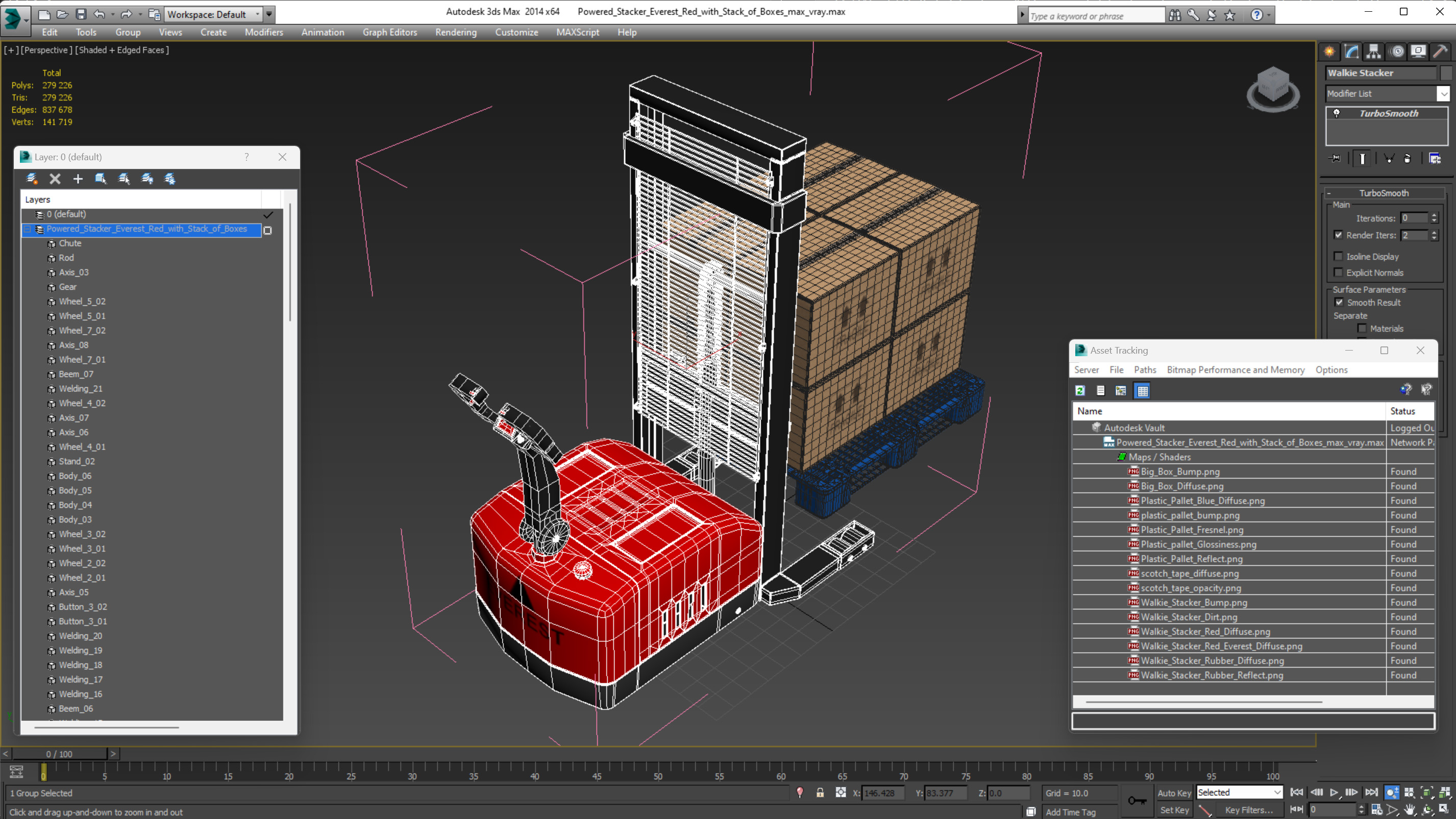 Powered Stacker Everest Red with Stack of Boxes 3D