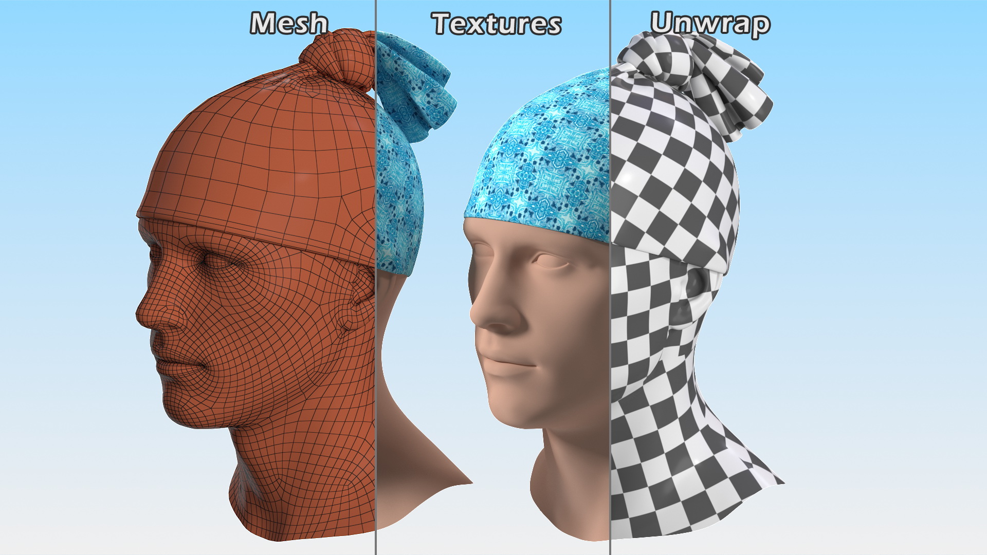 Multifunctional Neck Gaiter weared on Head 3D