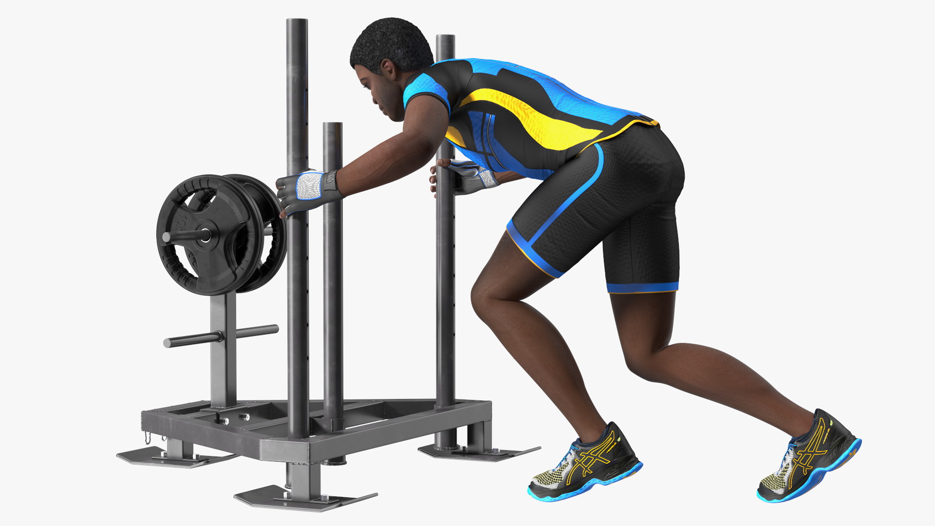 African American Athlete with Prowler Sled 3D