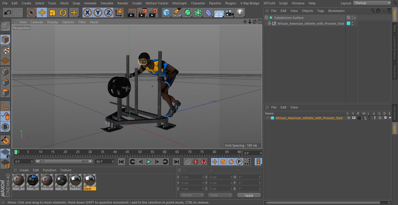 African American Athlete with Prowler Sled 3D