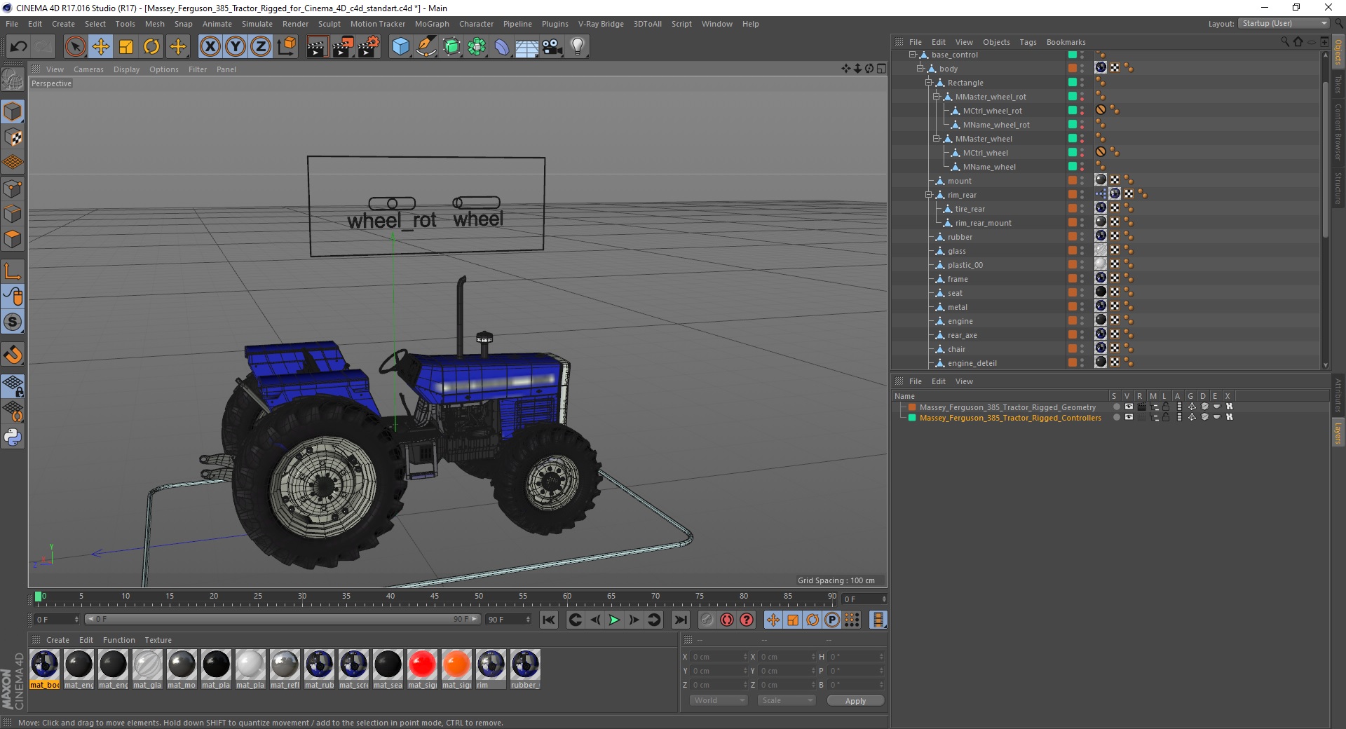 3D Massey Ferguson 385 Tractor Rigged for Cinema 4D model