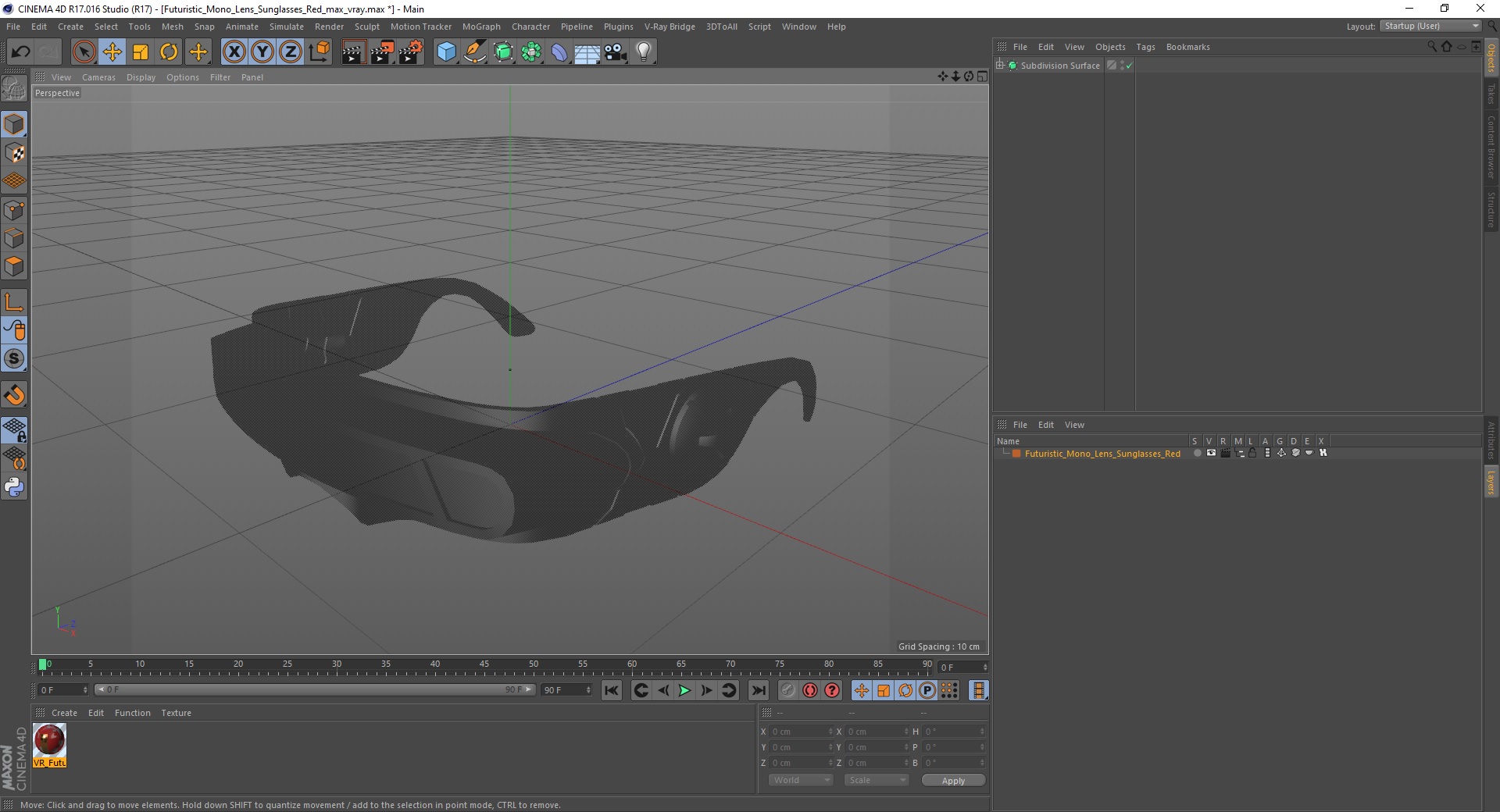 3D model Futuristic Mono Lens Sunglasses Red