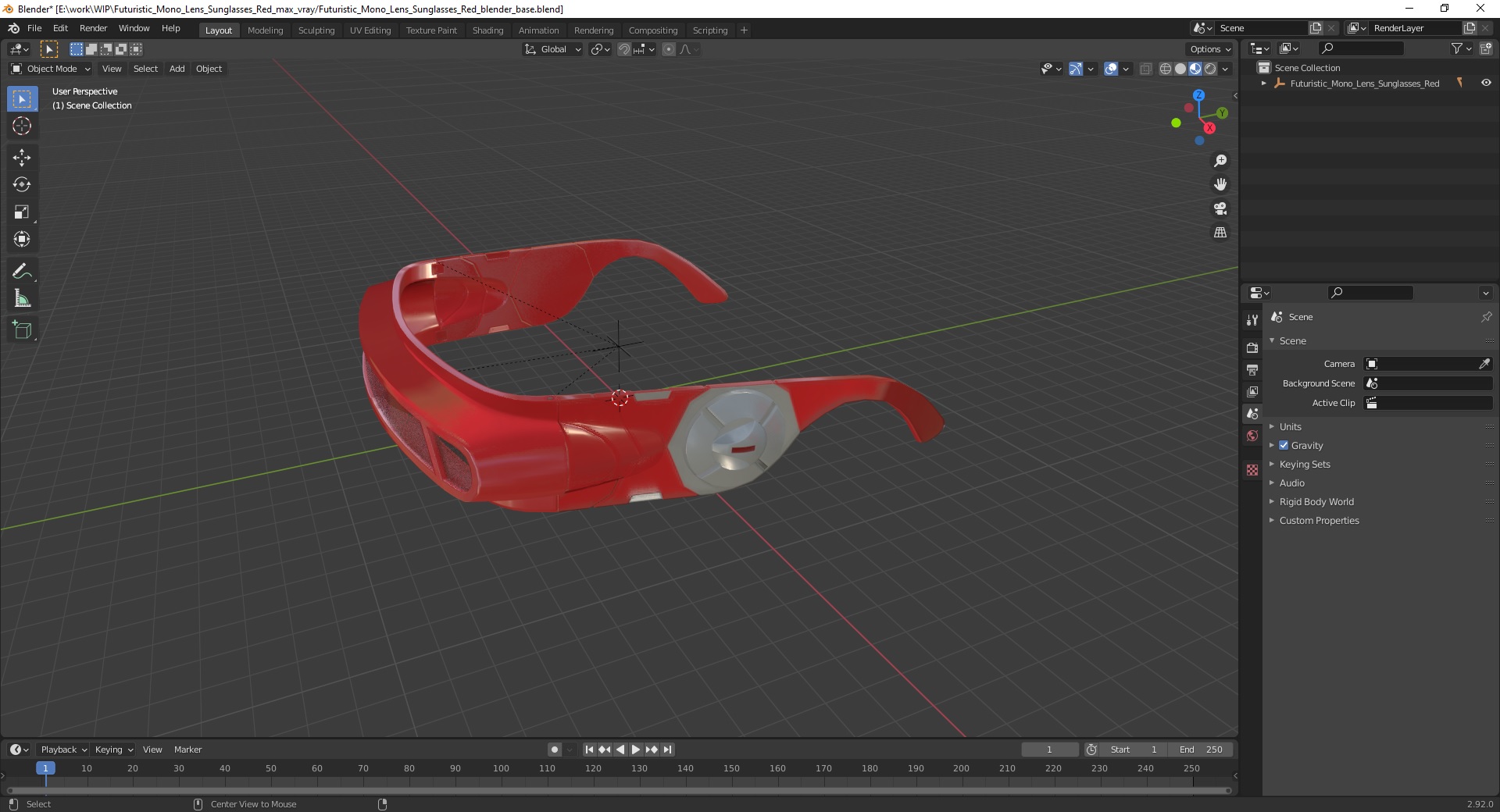 3D model Futuristic Mono Lens Sunglasses Red