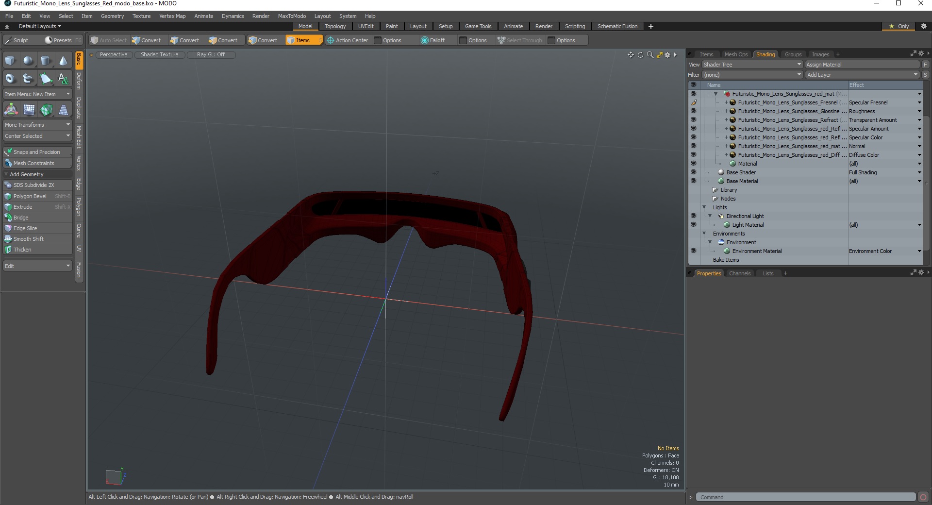 3D model Futuristic Mono Lens Sunglasses Red