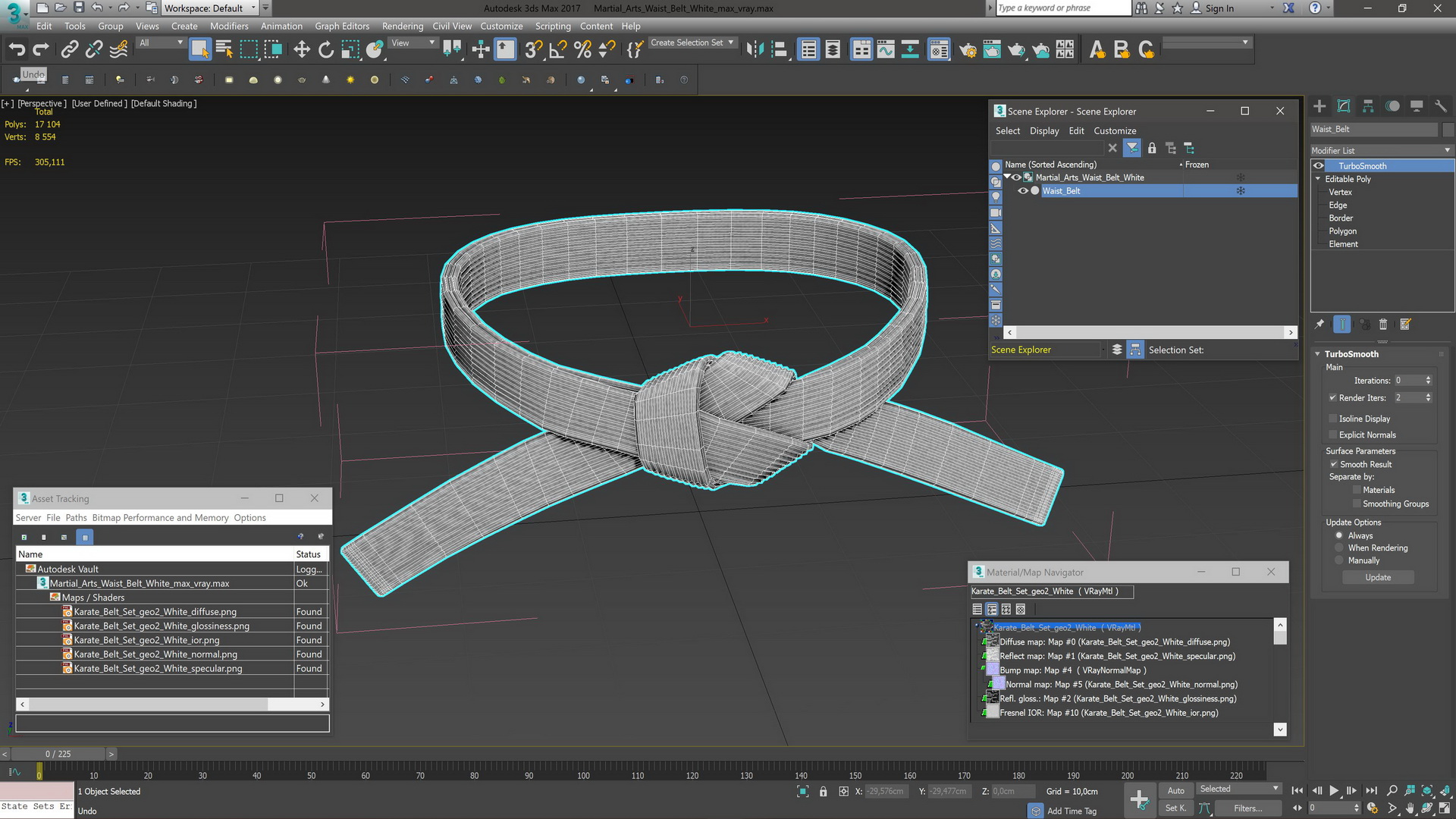 Martial Arts Waist Belt White 3D model