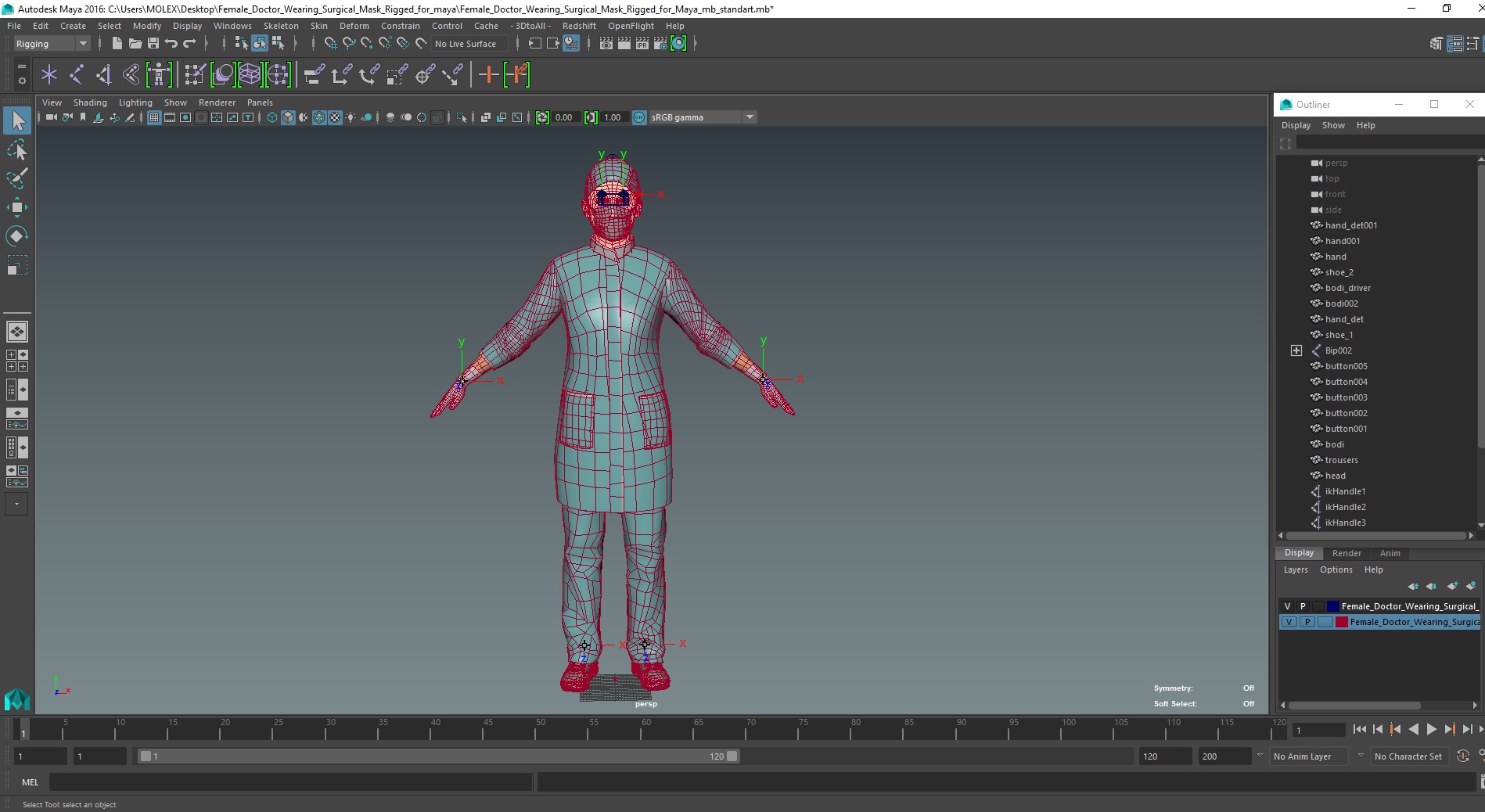 3D Female Doctor Wearing Surgical Mask Rigged for Maya