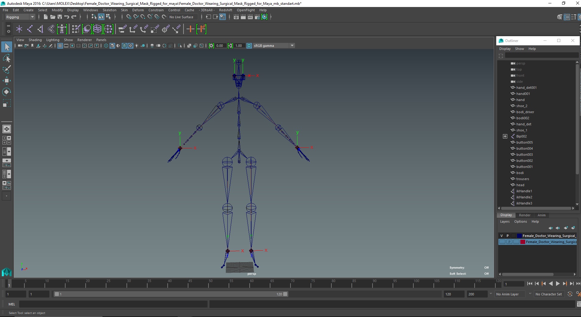 3D Female Doctor Wearing Surgical Mask Rigged for Maya