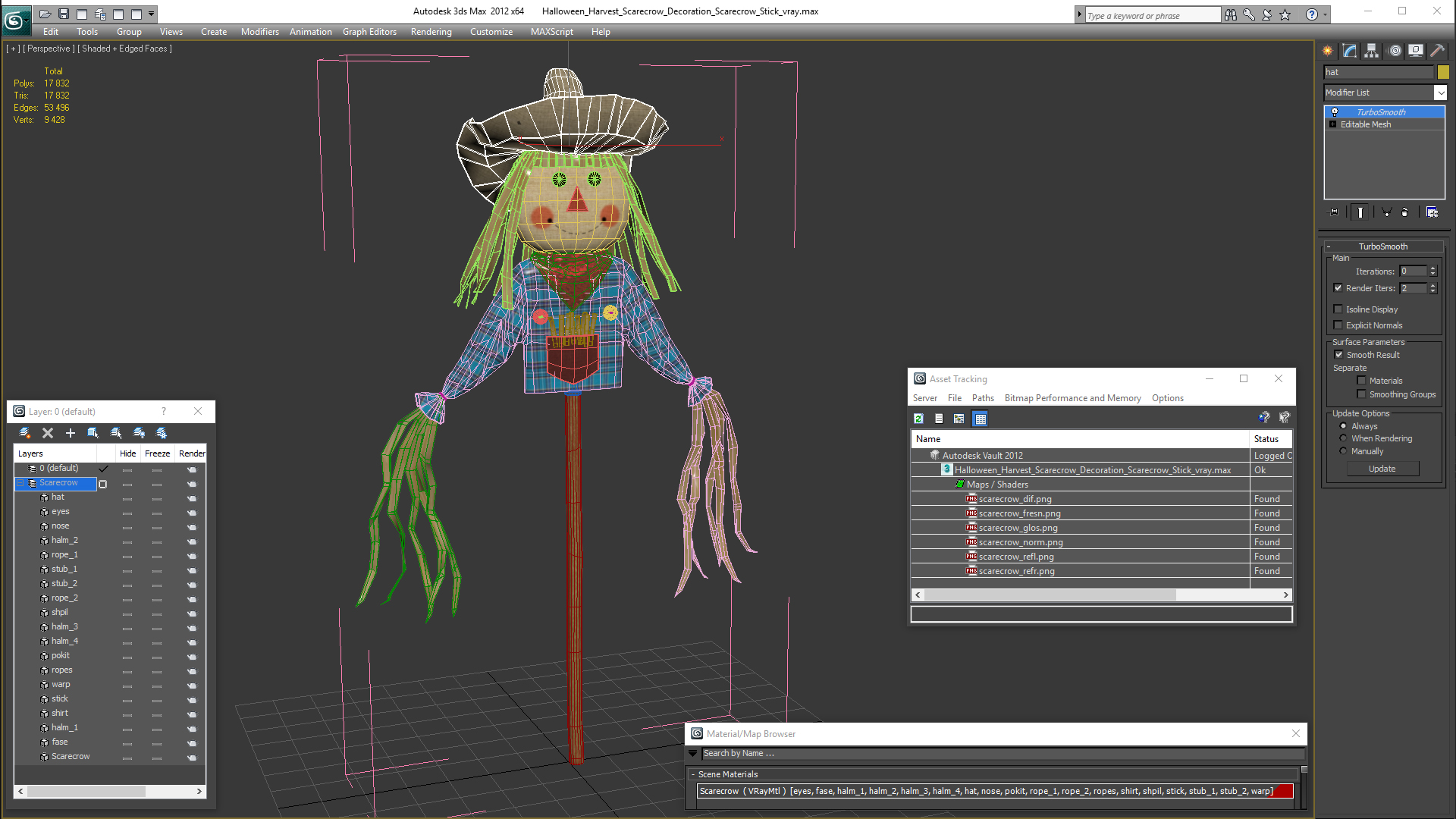 Halloween Harvest Scarecrow Decoration Scarecrow Stick 3D model