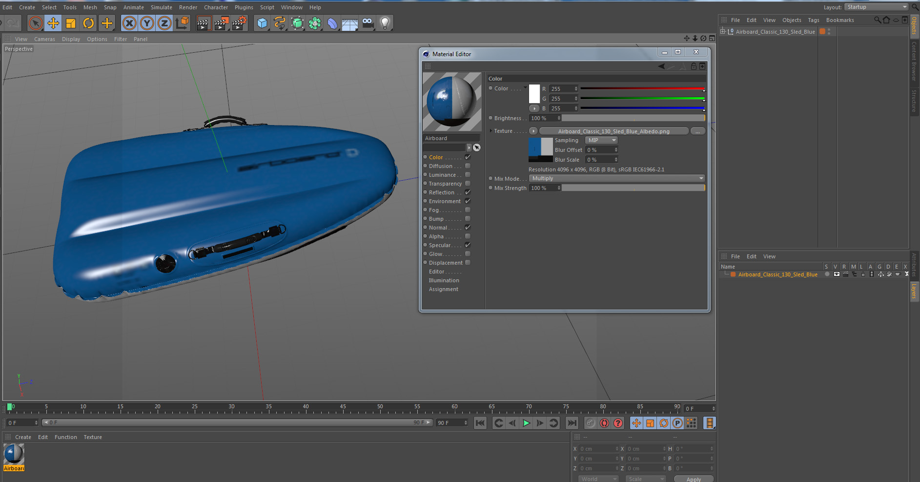 3D model Airboard Classic 130 Sled Blue