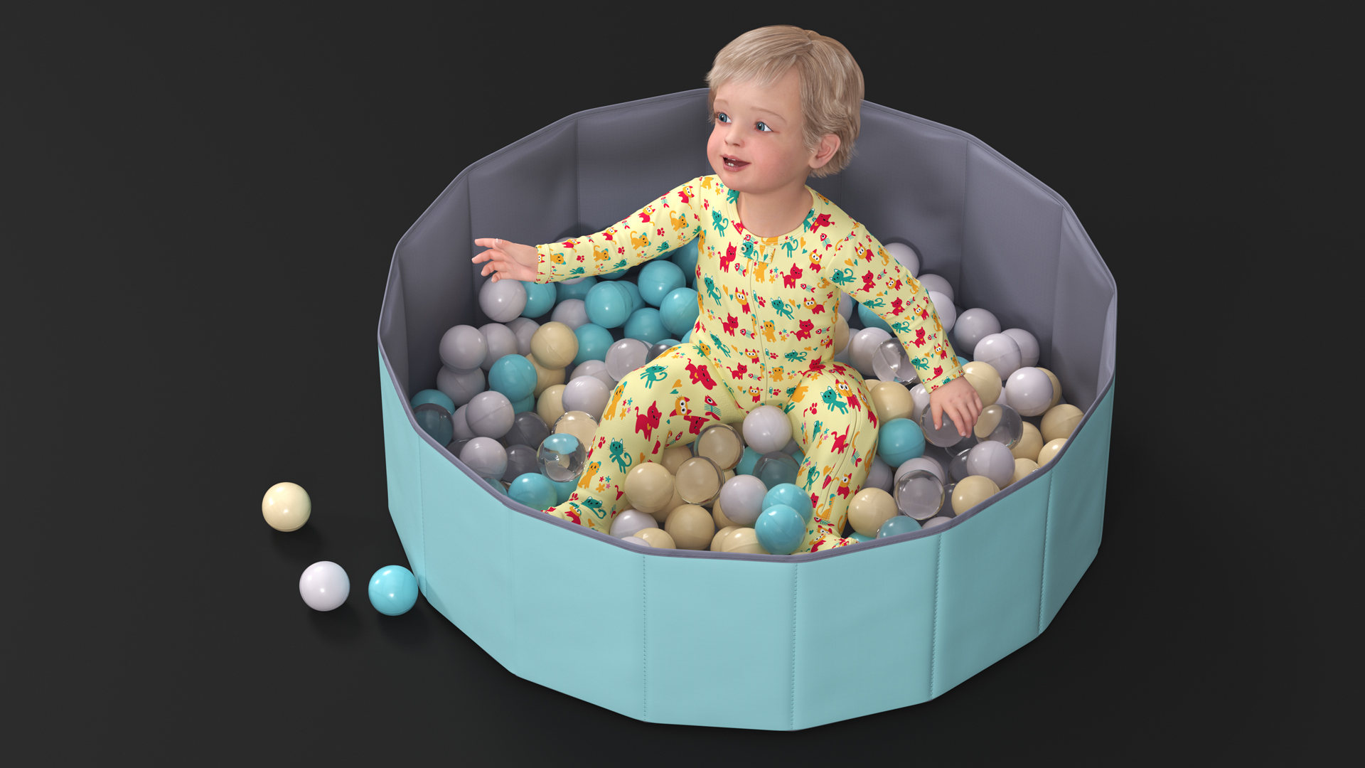 3D Baby Boy in a Folding Dry Pool with Balls