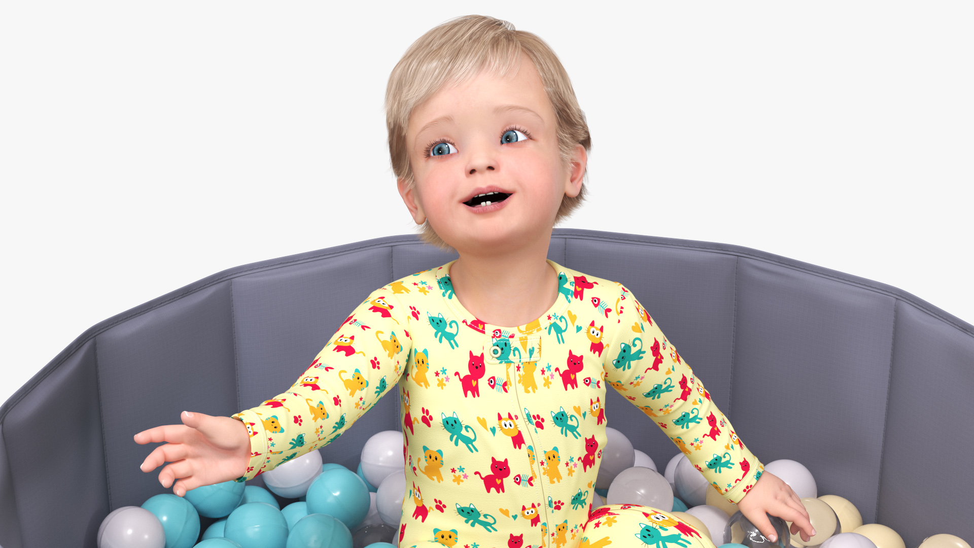 3D Baby Boy in a Folding Dry Pool with Balls