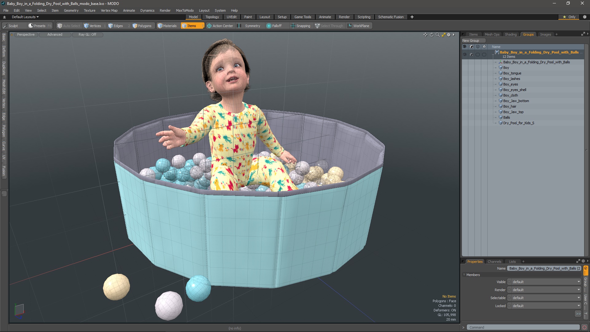 3D Baby Boy in a Folding Dry Pool with Balls