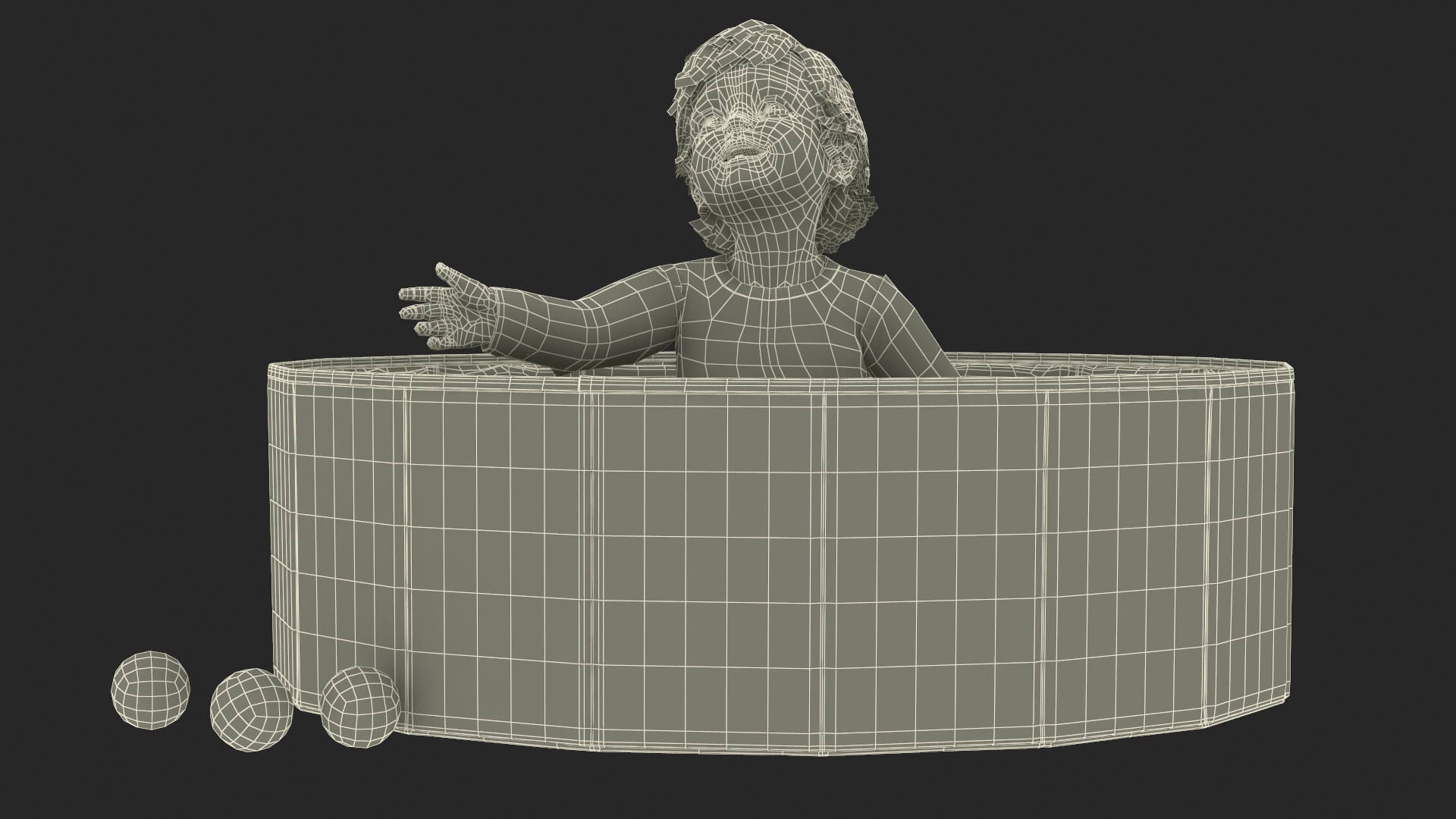 3D Baby Boy in a Folding Dry Pool with Balls