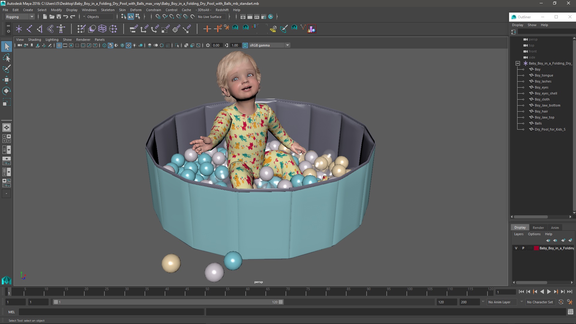 3D Baby Boy in a Folding Dry Pool with Balls