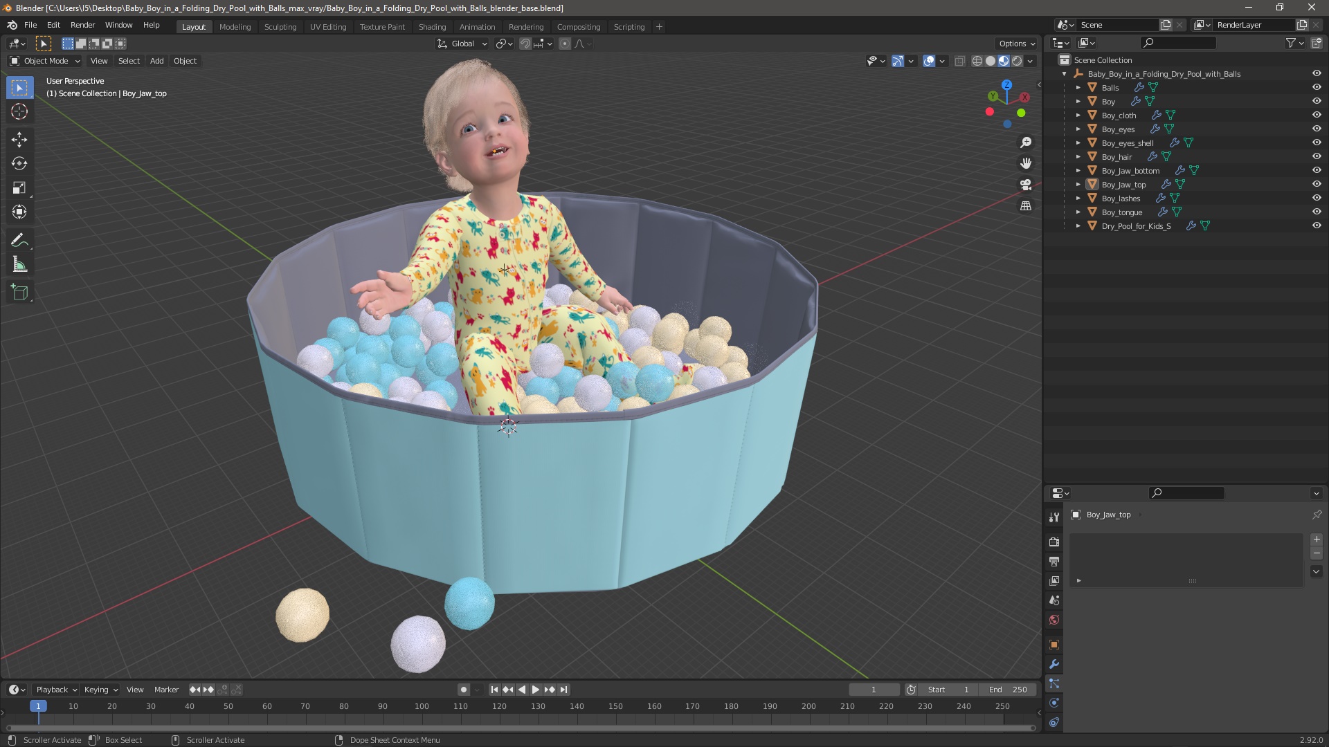 3D Baby Boy in a Folding Dry Pool with Balls