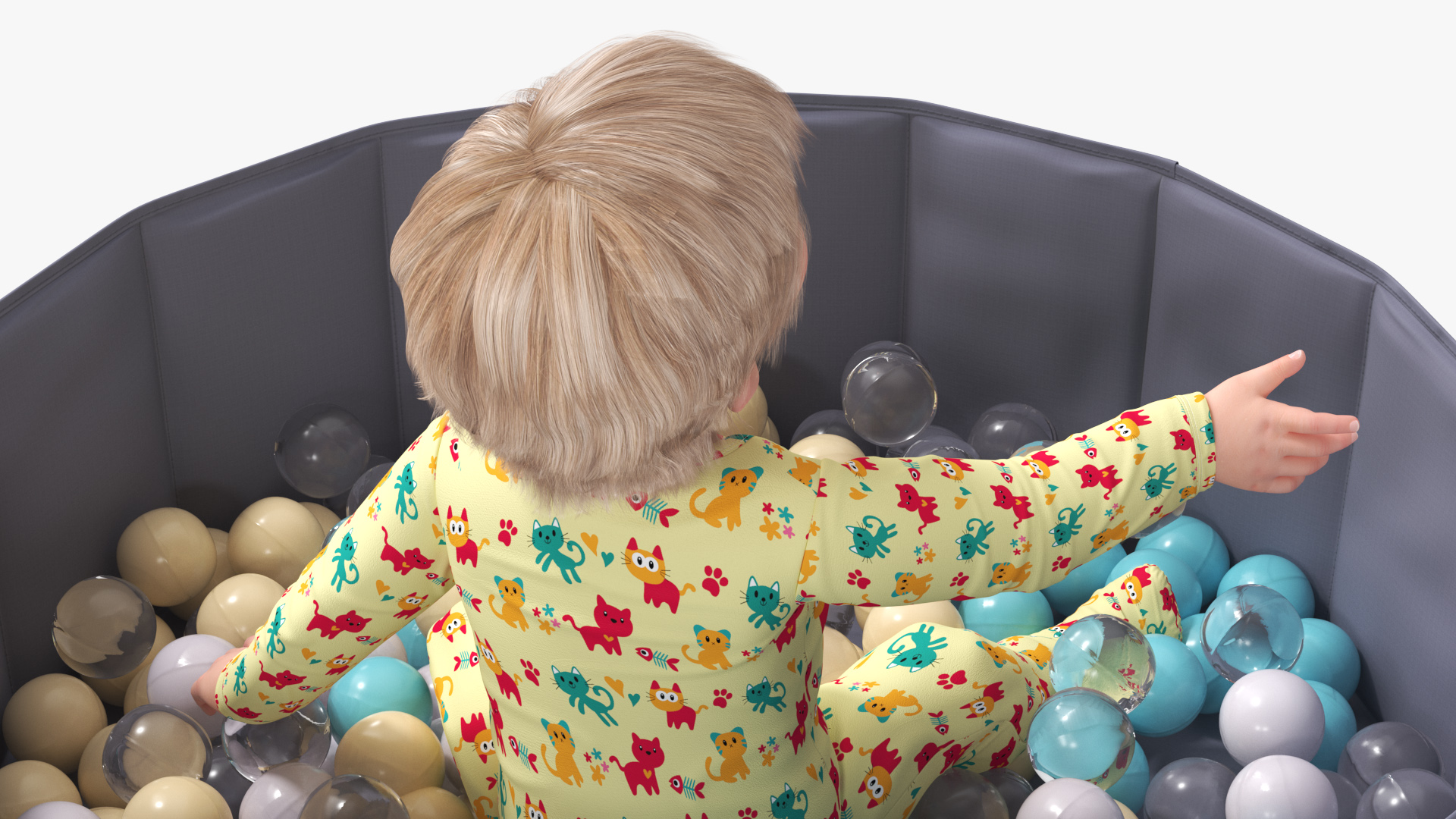 3D Baby Boy in a Folding Dry Pool with Balls