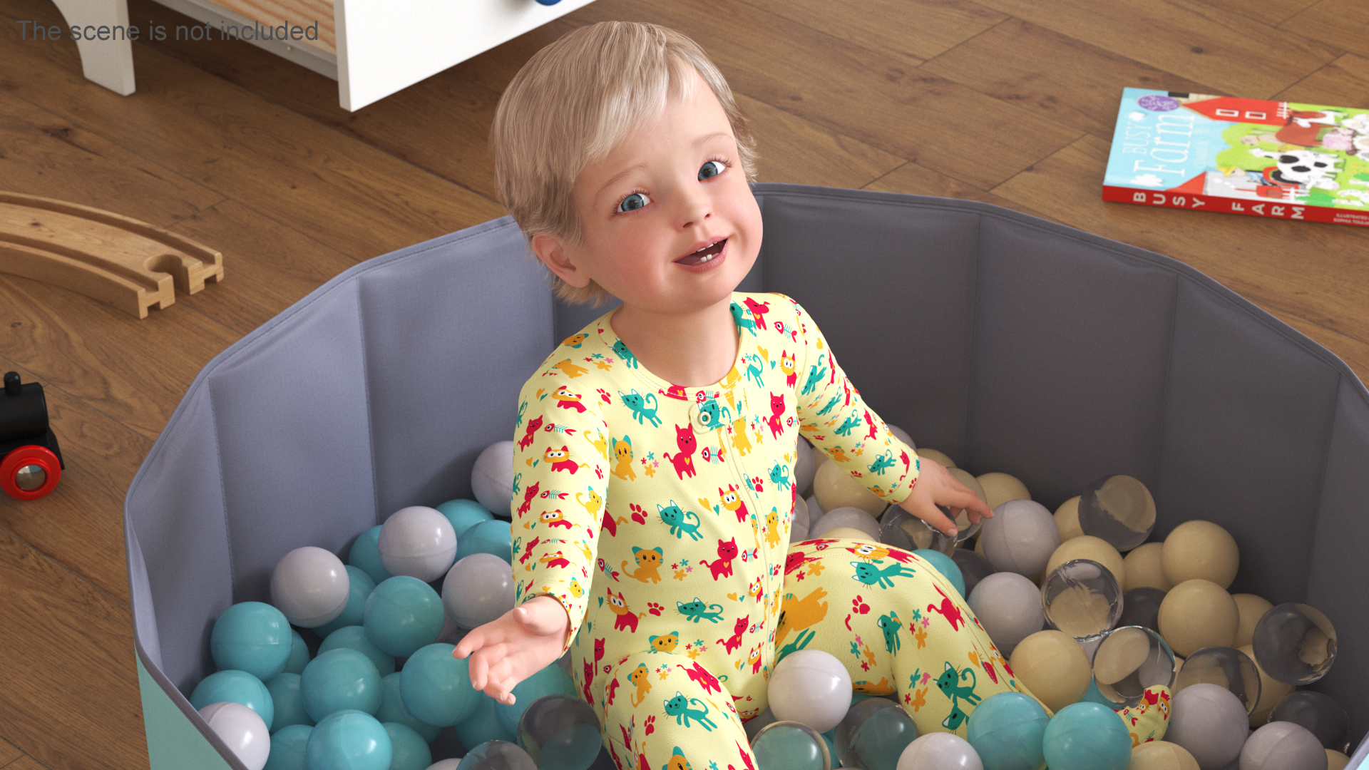 3D Baby Boy in a Folding Dry Pool with Balls
