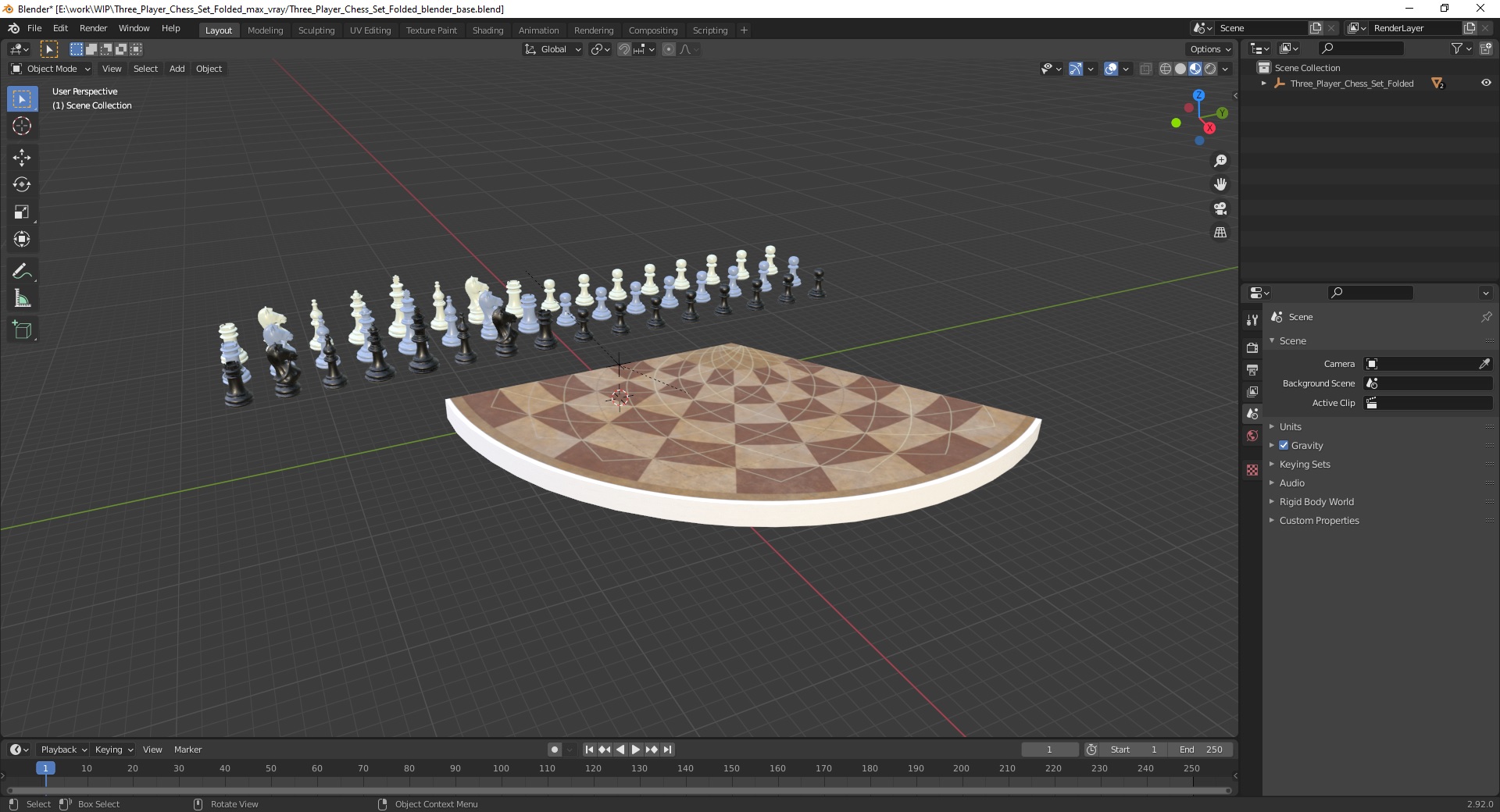 Three Player Chess Set Folded 3D model