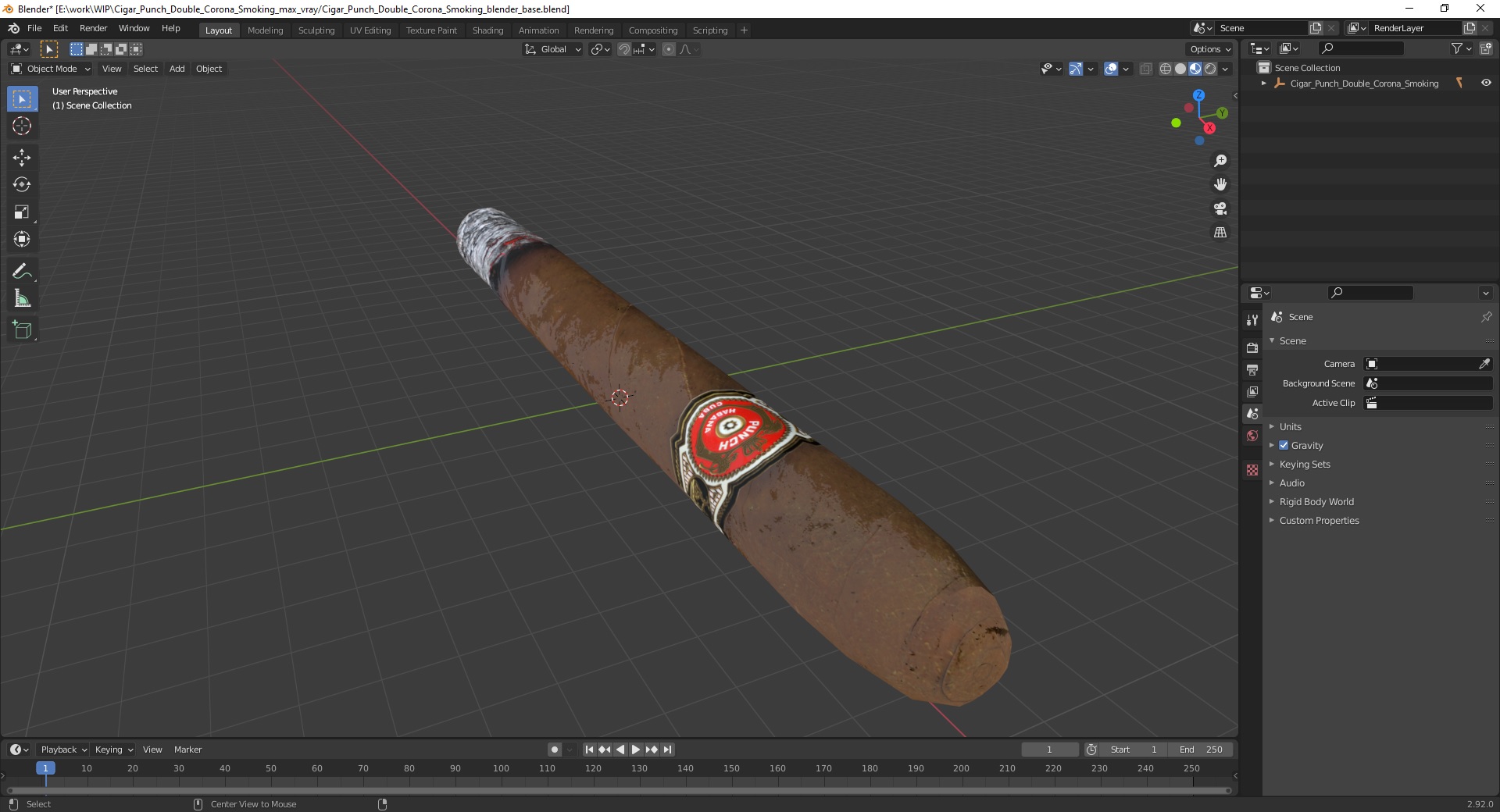 3D Cigar Punch Double Corona Smoking model