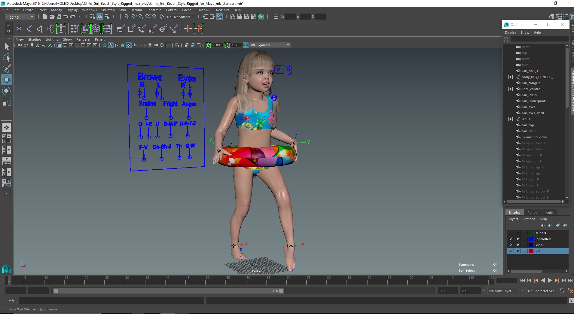 3D Child Girl Beach Style Rigged for Maya model