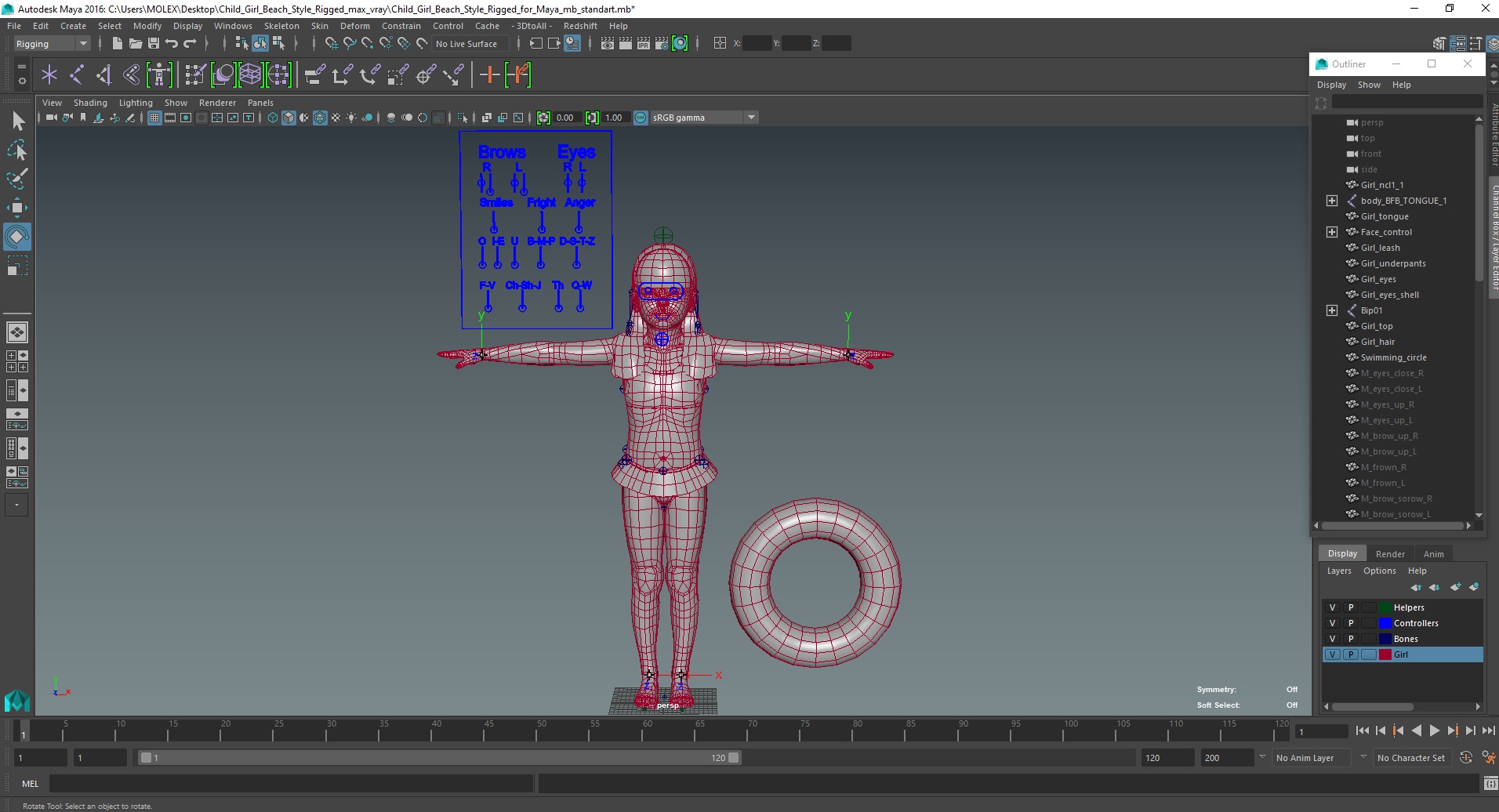 3D Child Girl Beach Style Rigged for Maya model