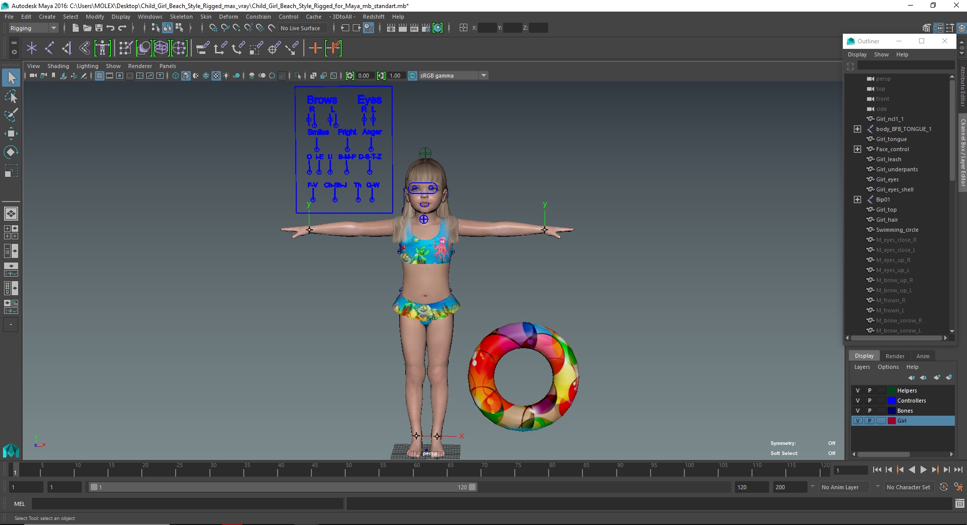 3D Child Girl Beach Style Rigged for Maya model