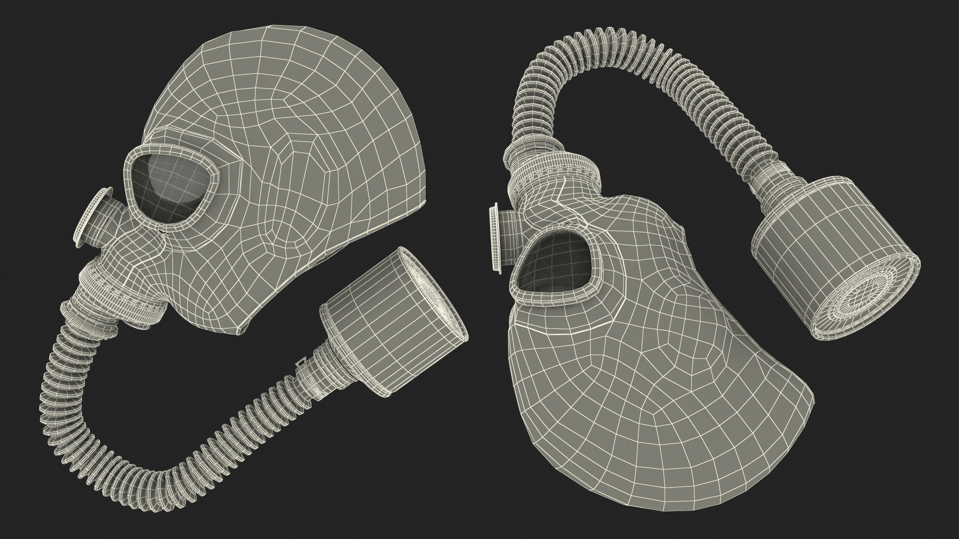3D Black Rubber Gas Mask with Hose Rigged model