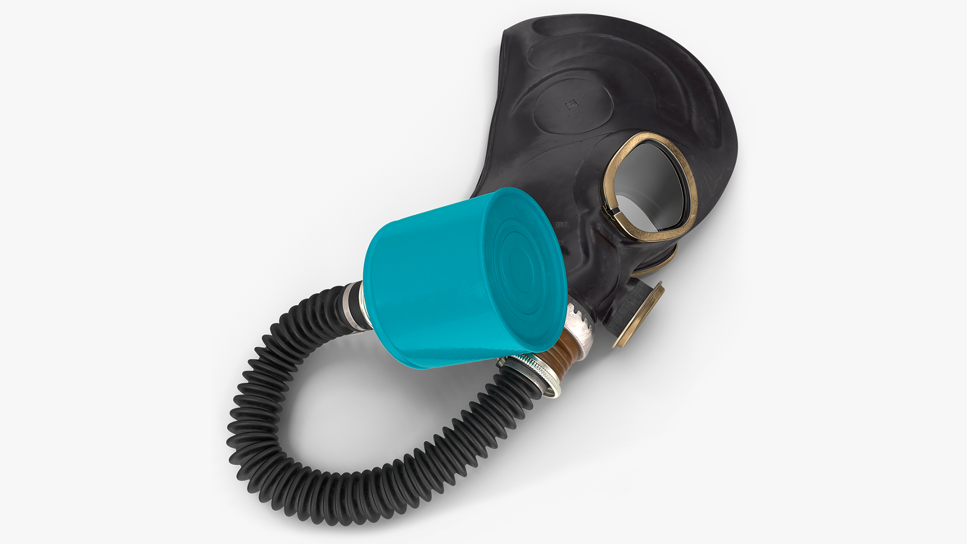 3D Black Rubber Gas Mask with Hose Rigged model