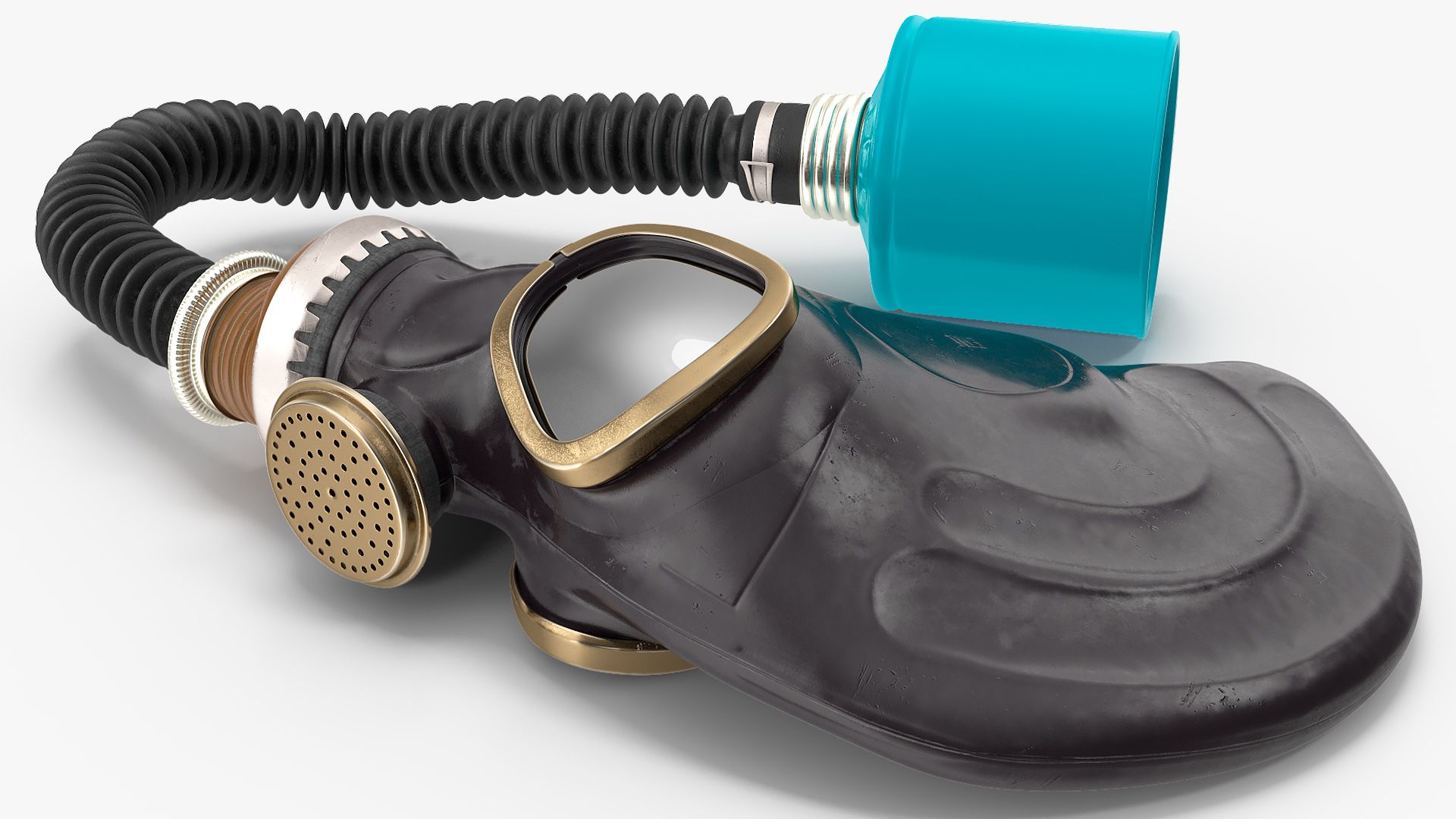 3D Black Rubber Gas Mask with Hose Rigged model