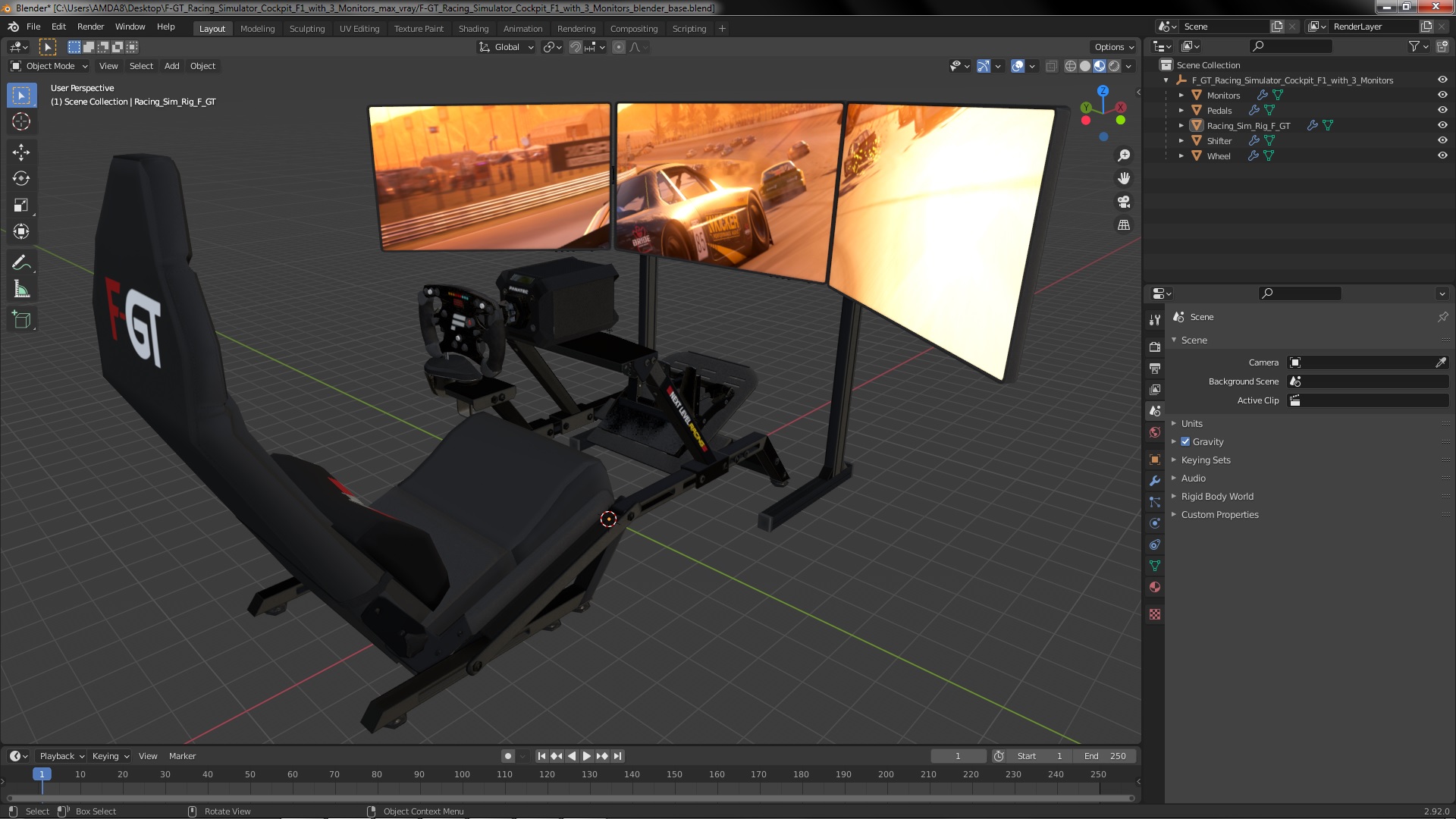 3D F-GT Racing Simulator Cockpit F1 with 3 Monitors model