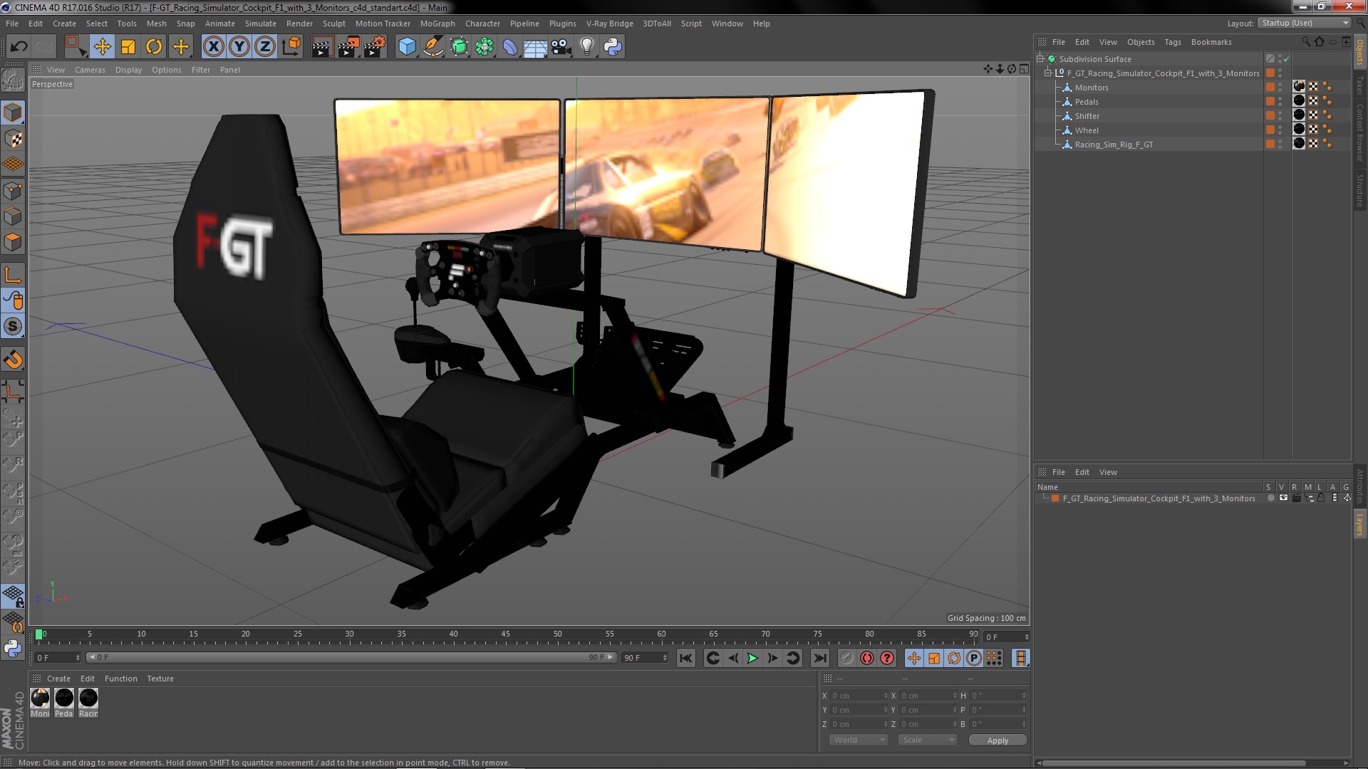3D F-GT Racing Simulator Cockpit F1 with 3 Monitors model