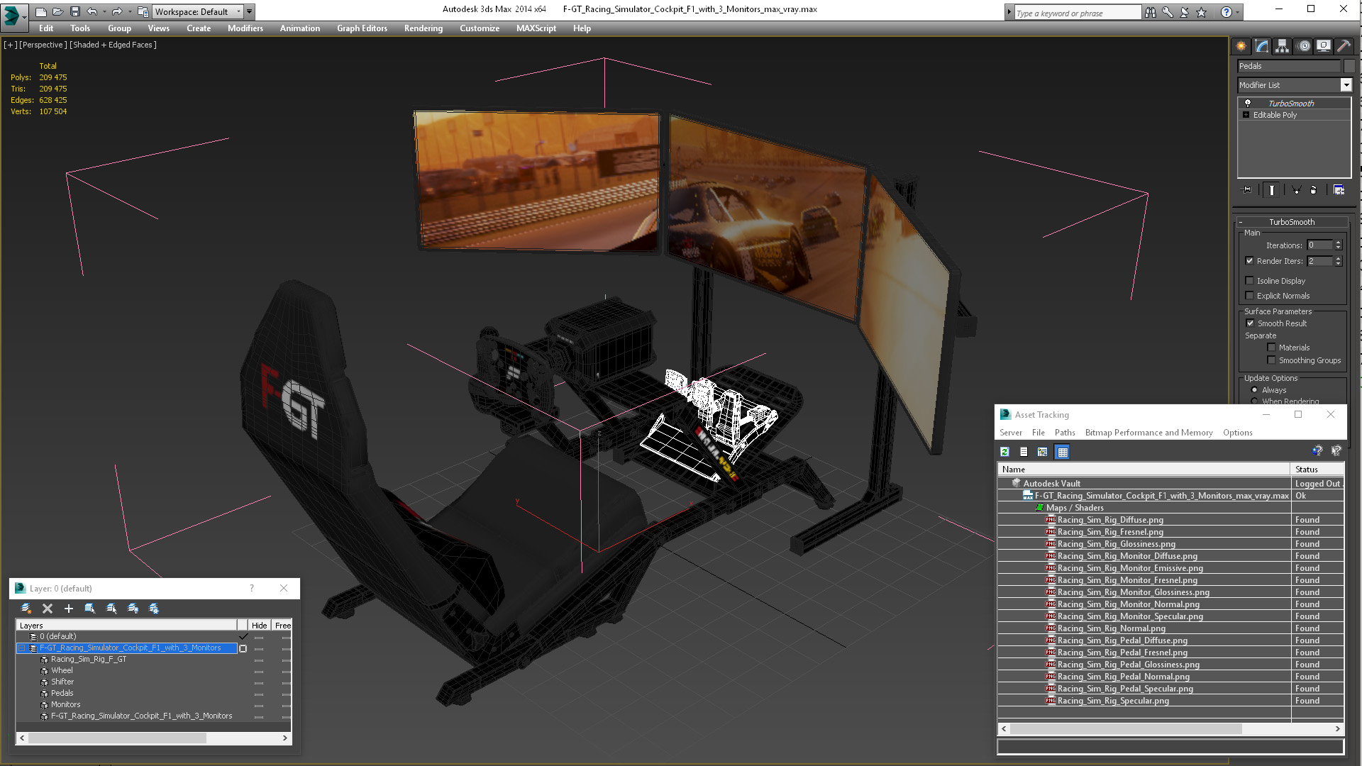 3D F-GT Racing Simulator Cockpit F1 with 3 Monitors model