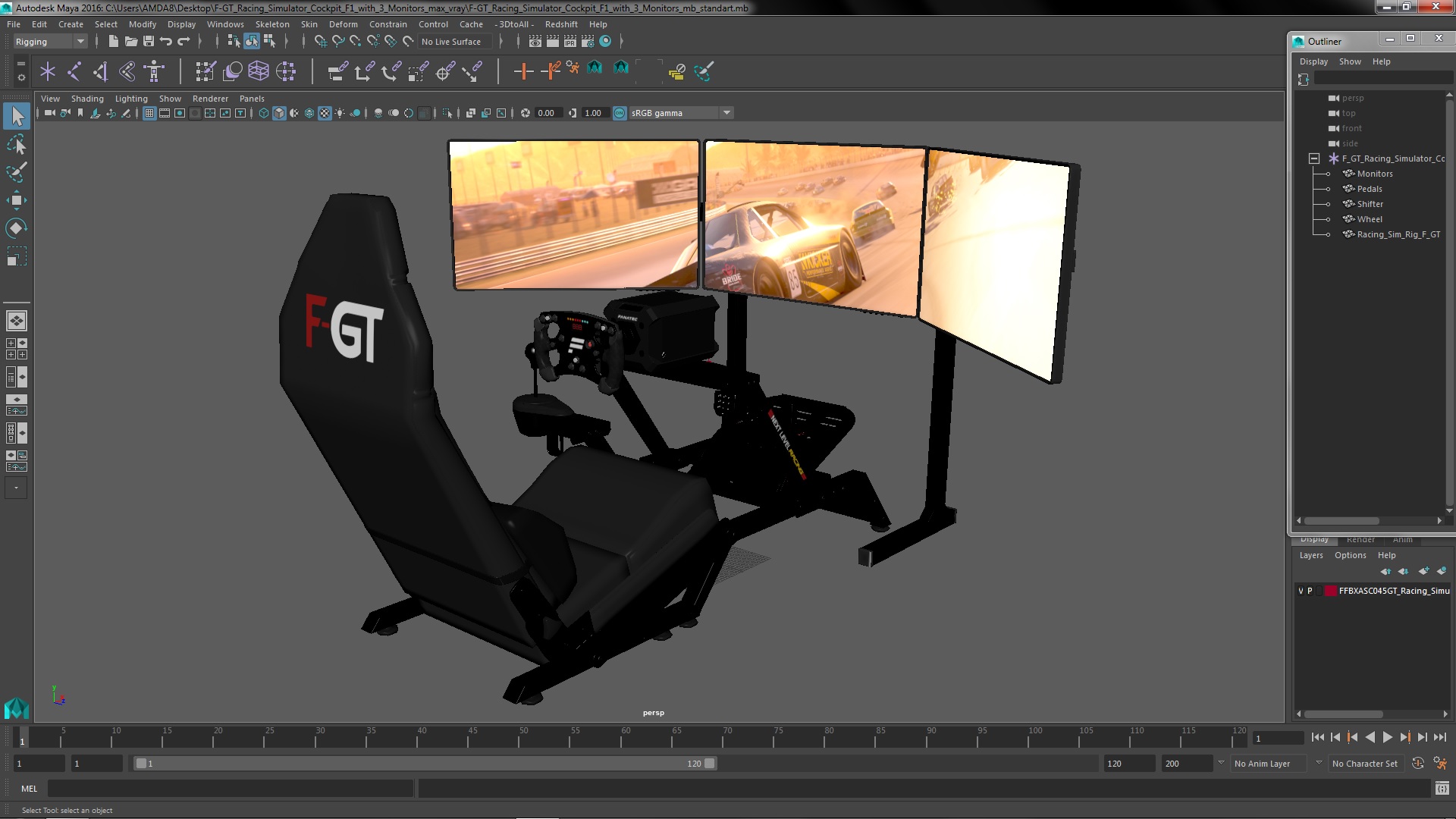 3D F-GT Racing Simulator Cockpit F1 with 3 Monitors model