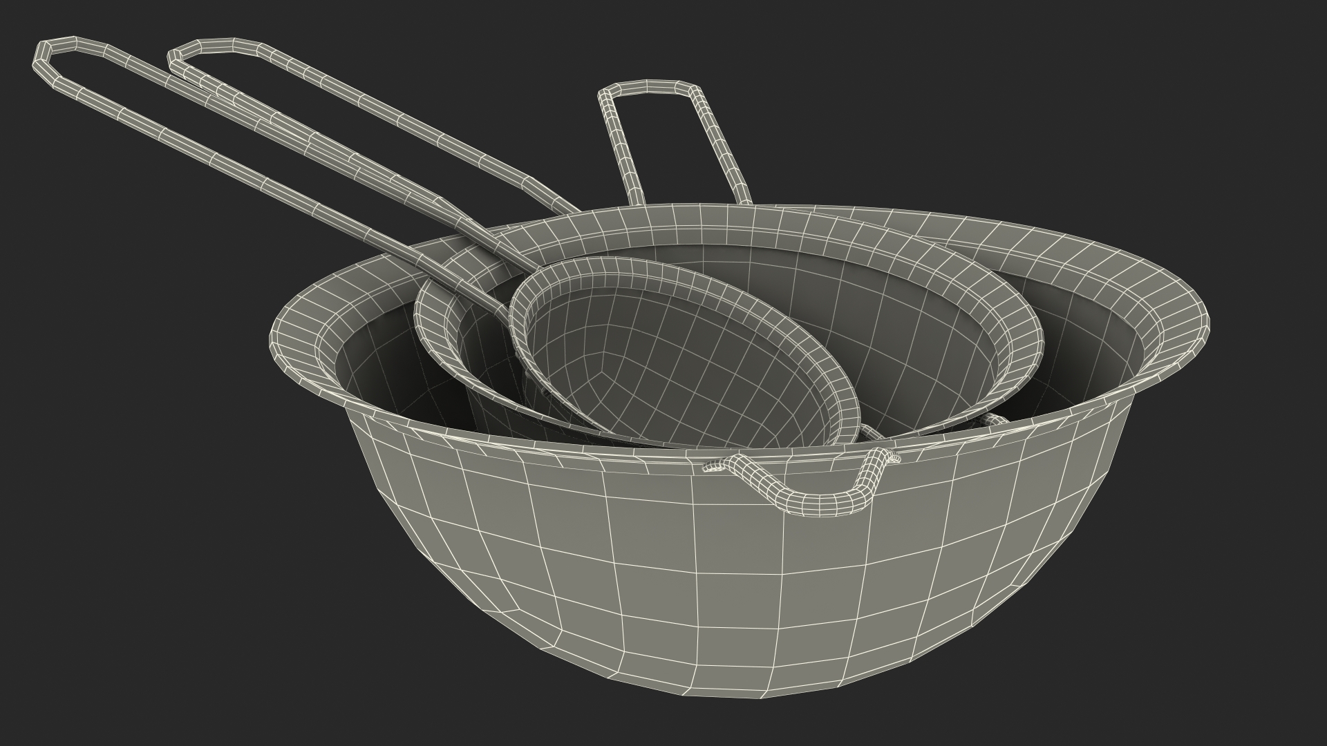 Stainless Steel Kitchen Strainers Set 3D