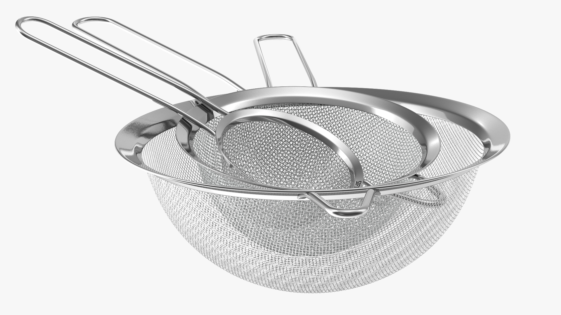 Stainless Steel Kitchen Strainers Set 3D