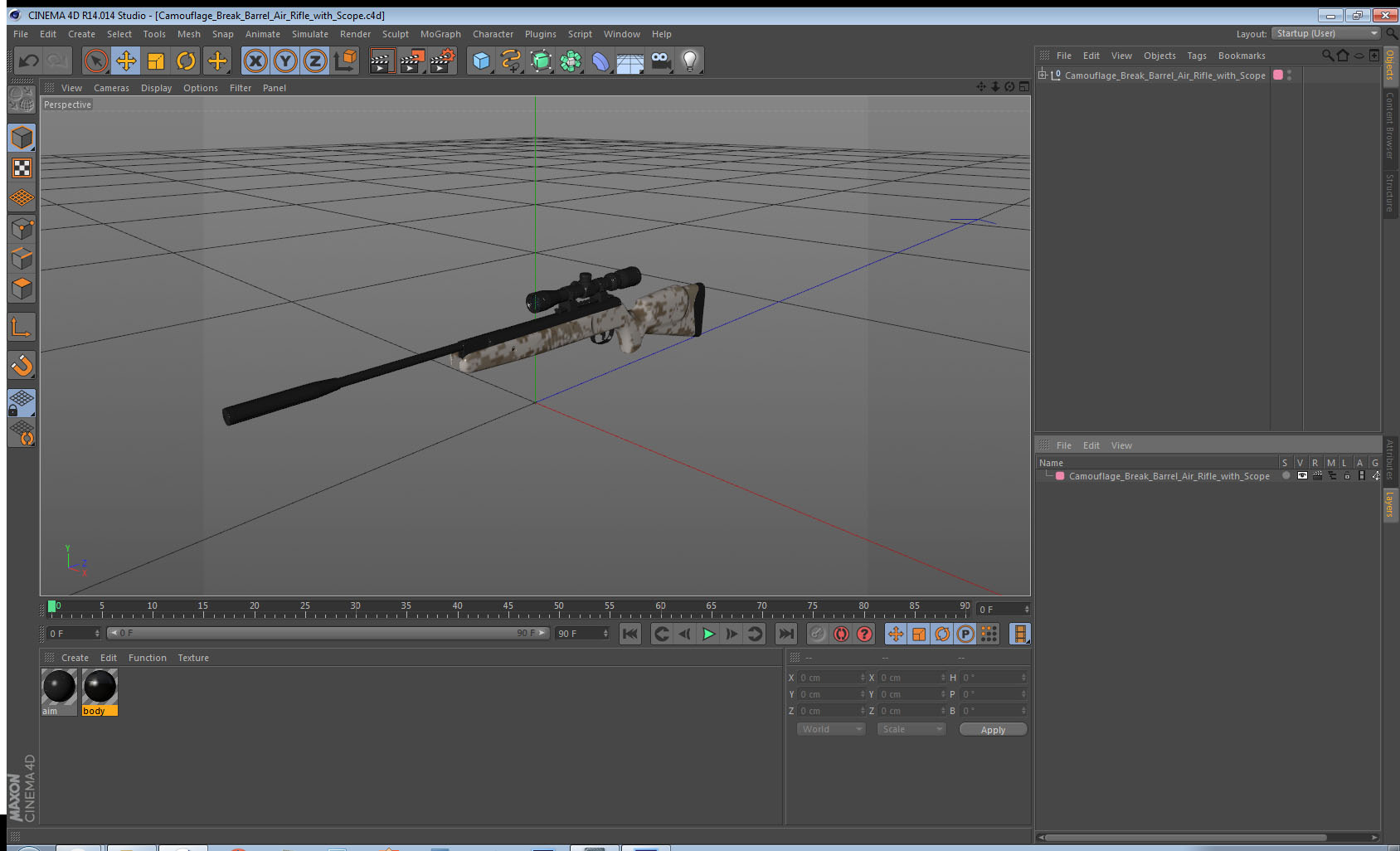 Camouflage Break Barrel Air Rifle with Scope 3D model